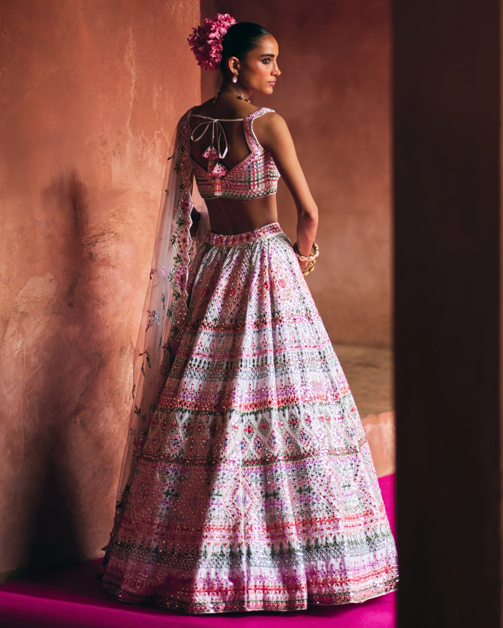 White Raw Silk Lehenga Set