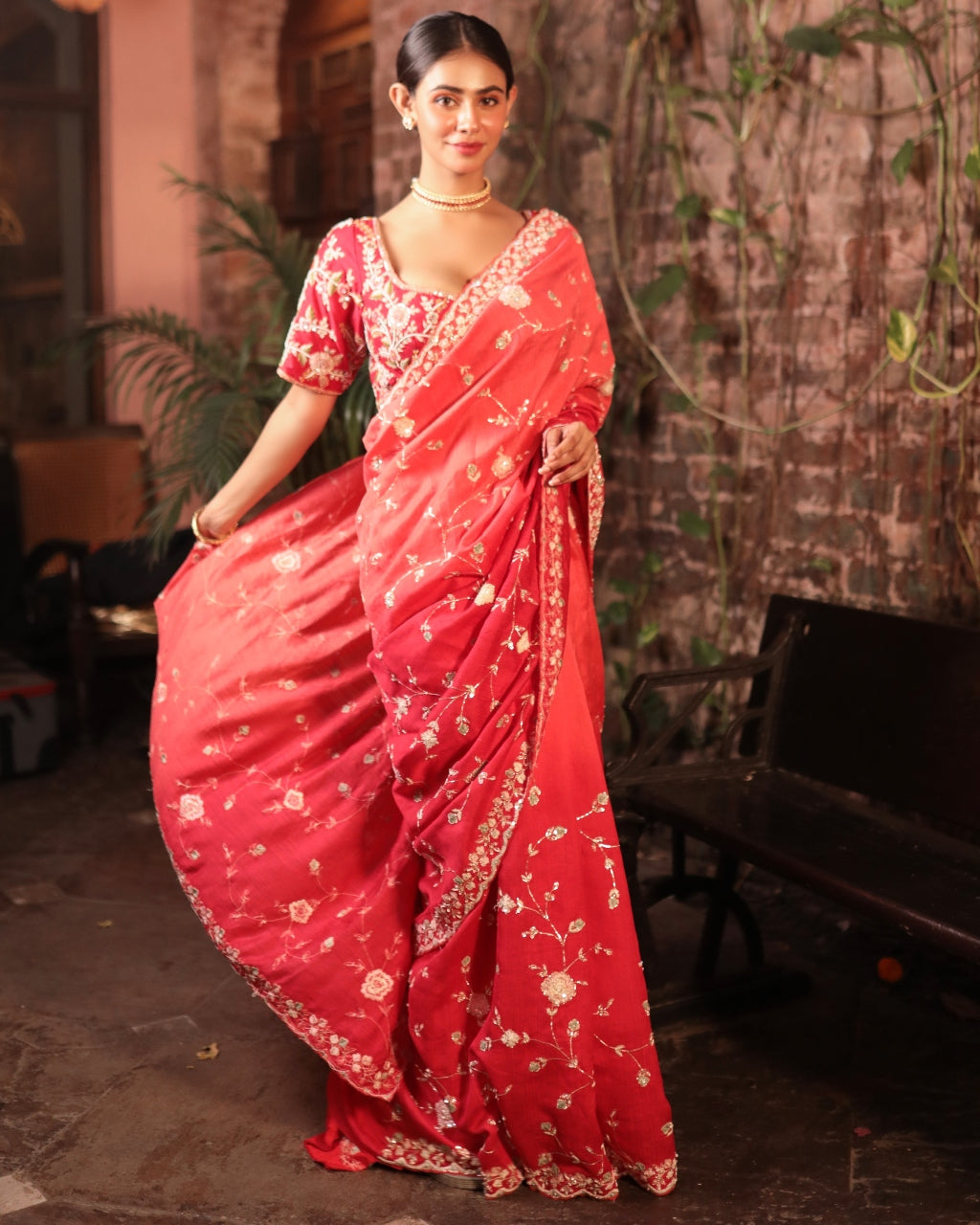Antique Jaal Sari Set