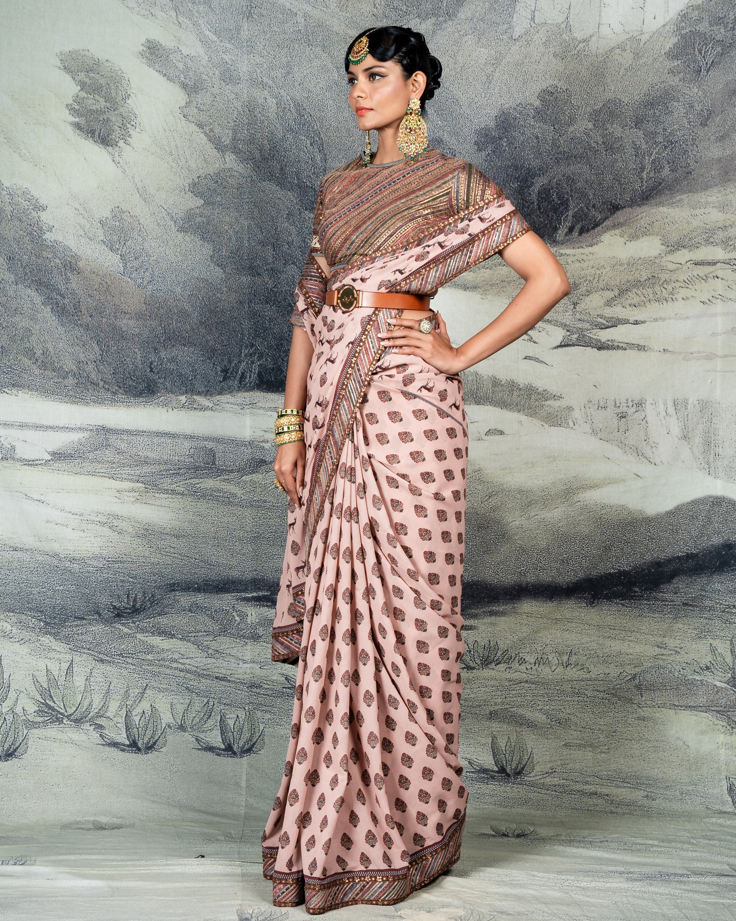 Char Blush Pink Sari Set