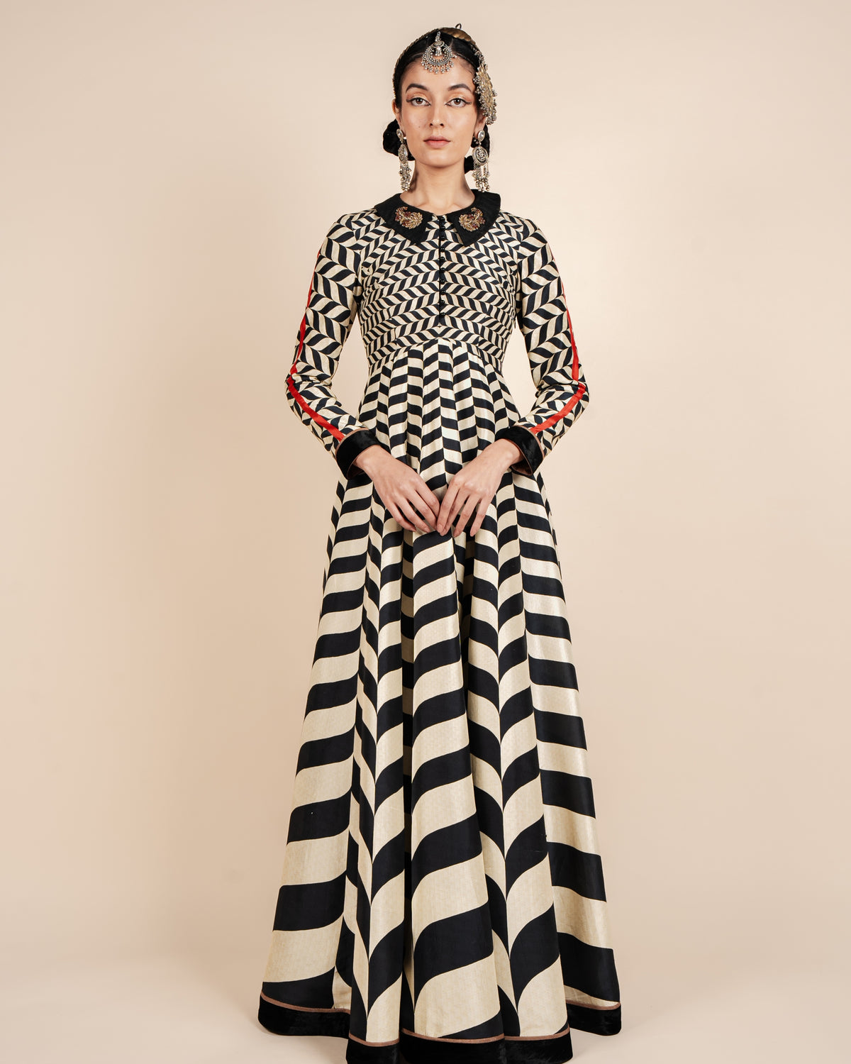 Black & Ivory Chevron Anarkali