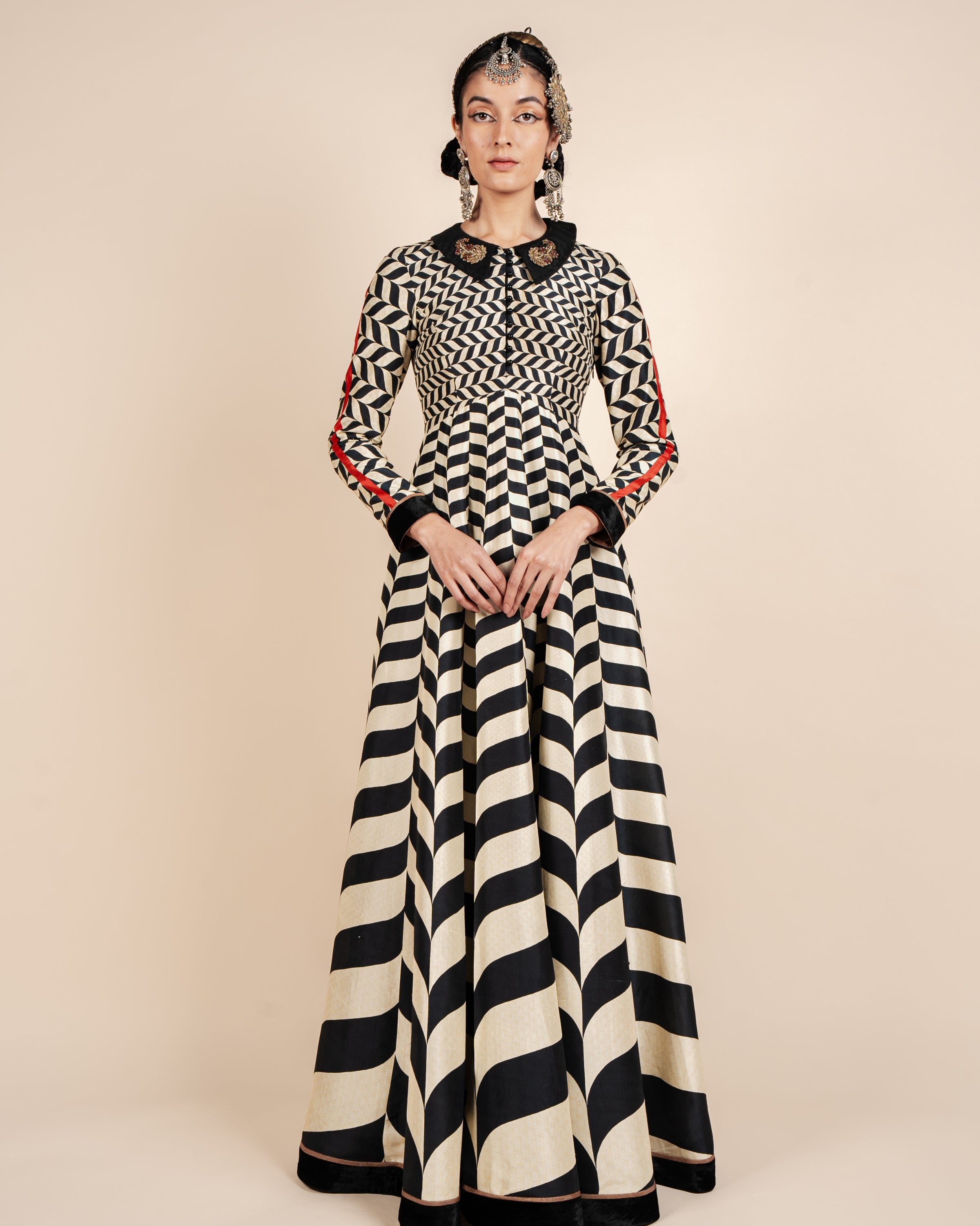 Black & Ivory Chevron Anarkali