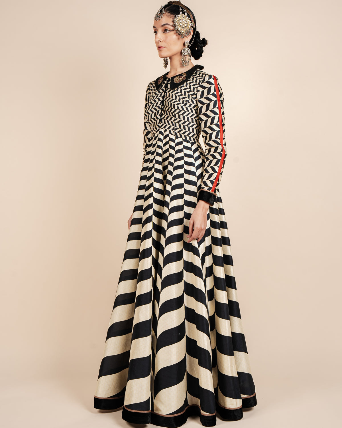 Black & Ivory Chevron Anarkali