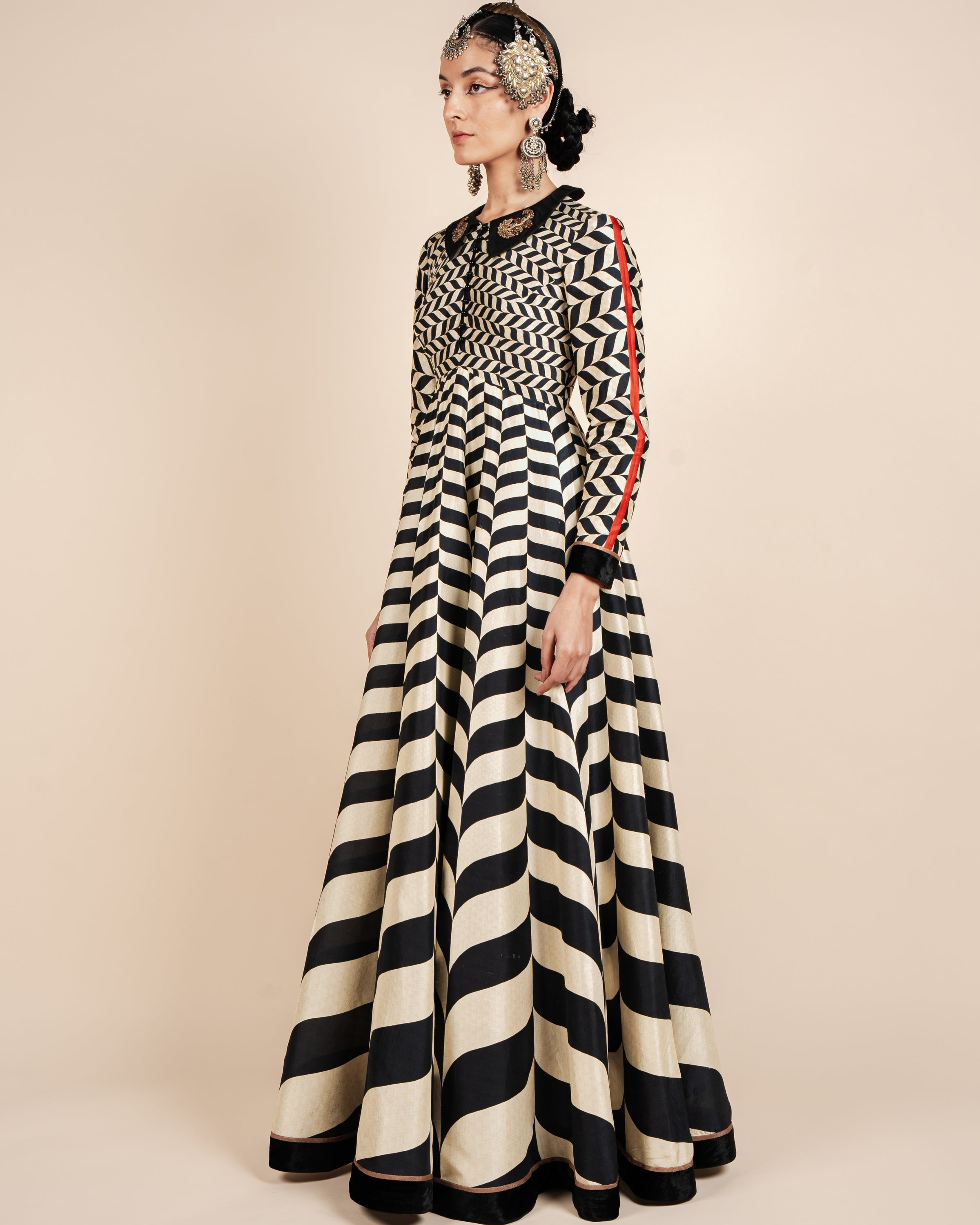 Black & Ivory Chevron Anarkali