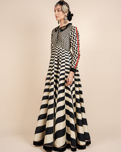 Black & Ivory Chevron Anarkali