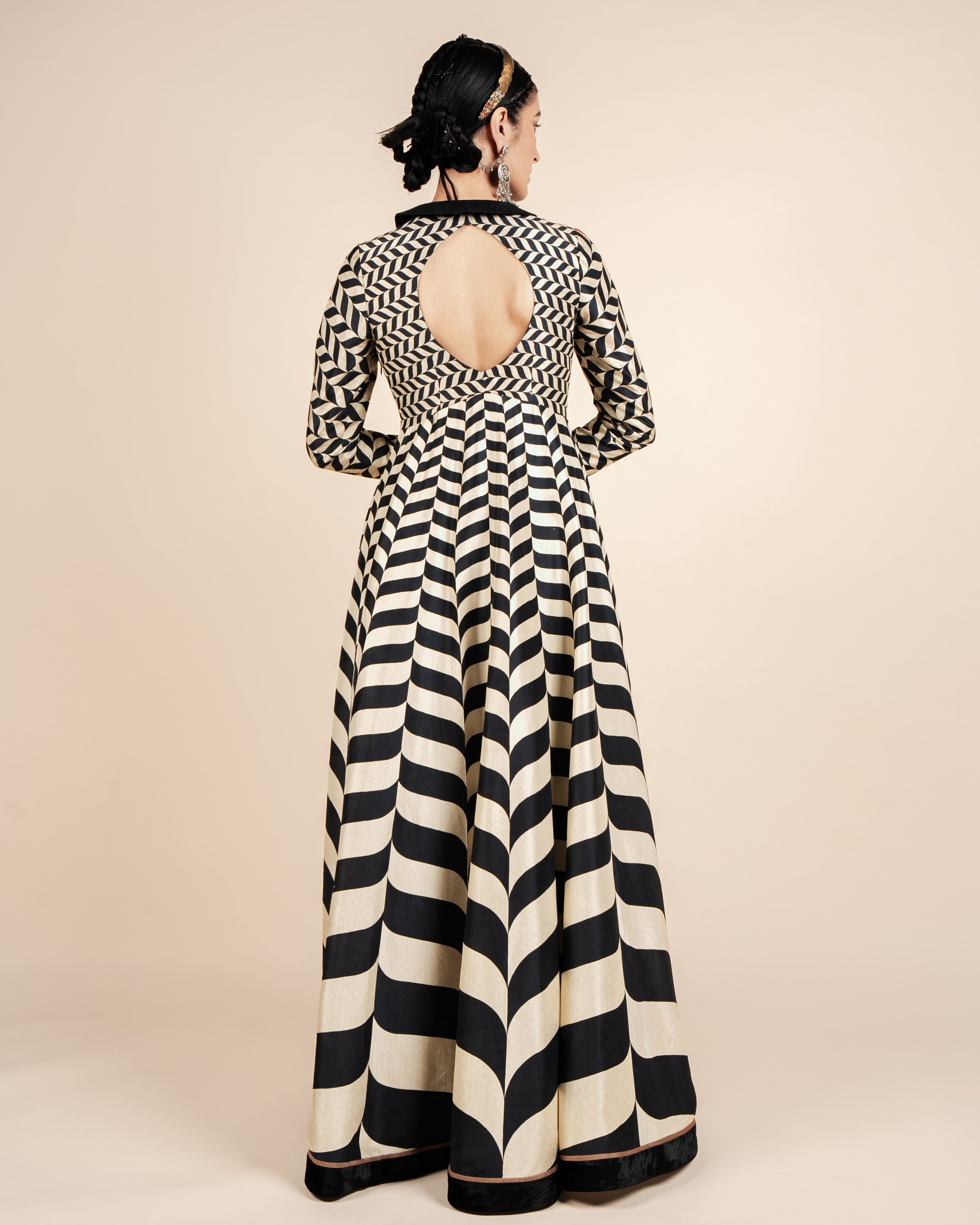 Black & Ivory Chevron Anarkali