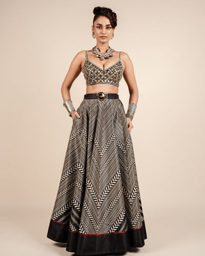 Black & Ivory Chevron Skirt Set