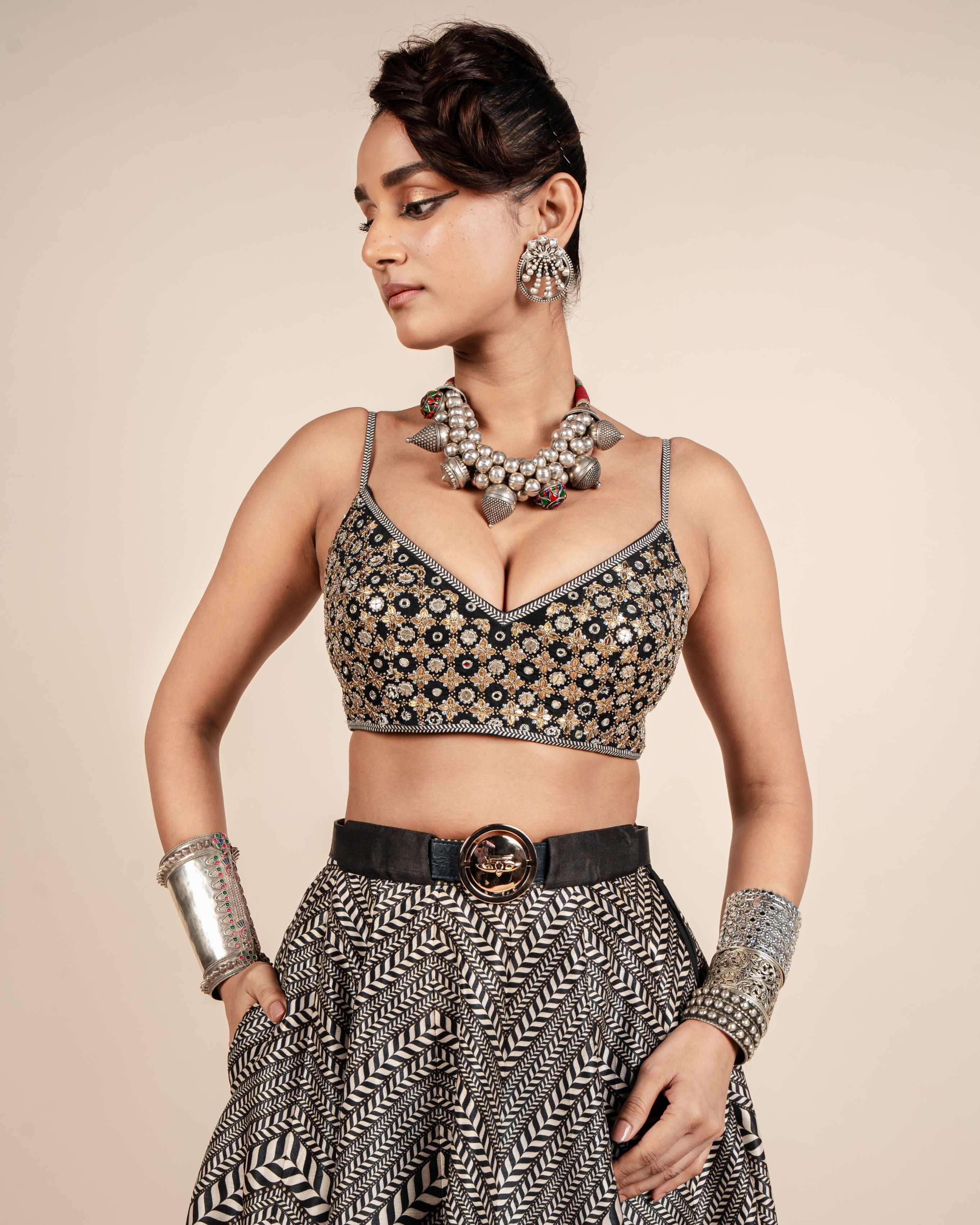 Black & Ivory Chevron Skirt Set