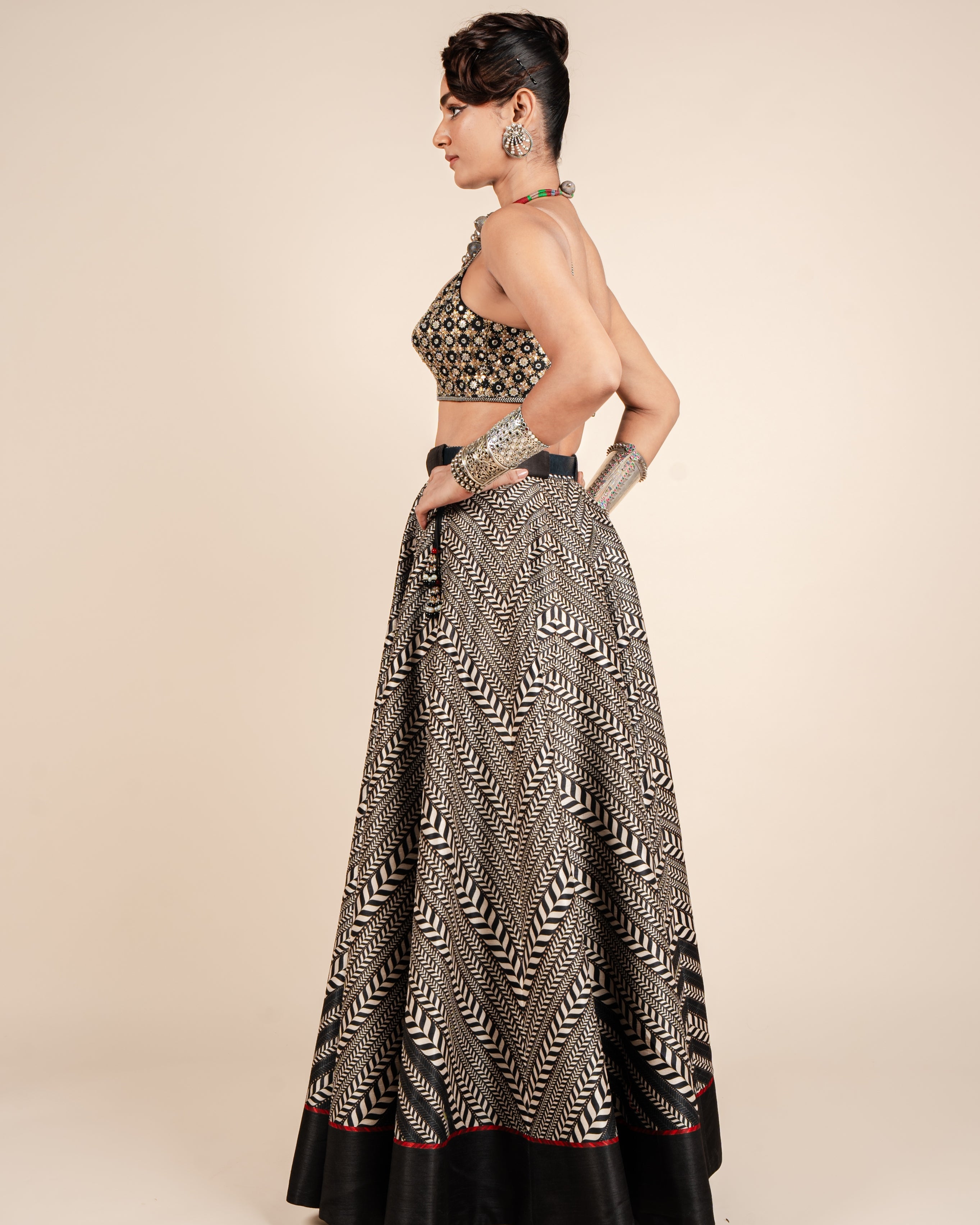 Black & Ivory Chevron Skirt Set