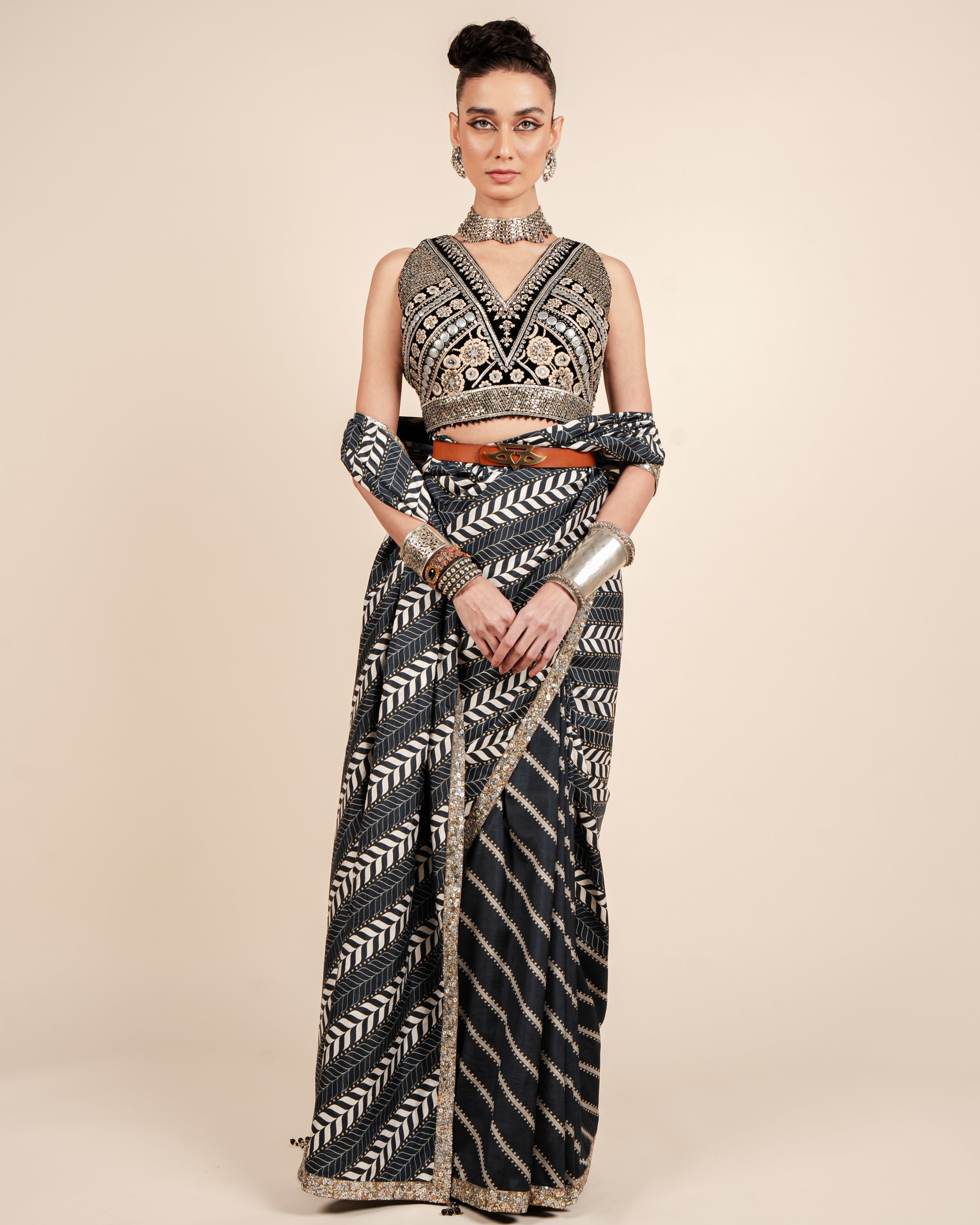 Oxford Blue Chevron Sari Set