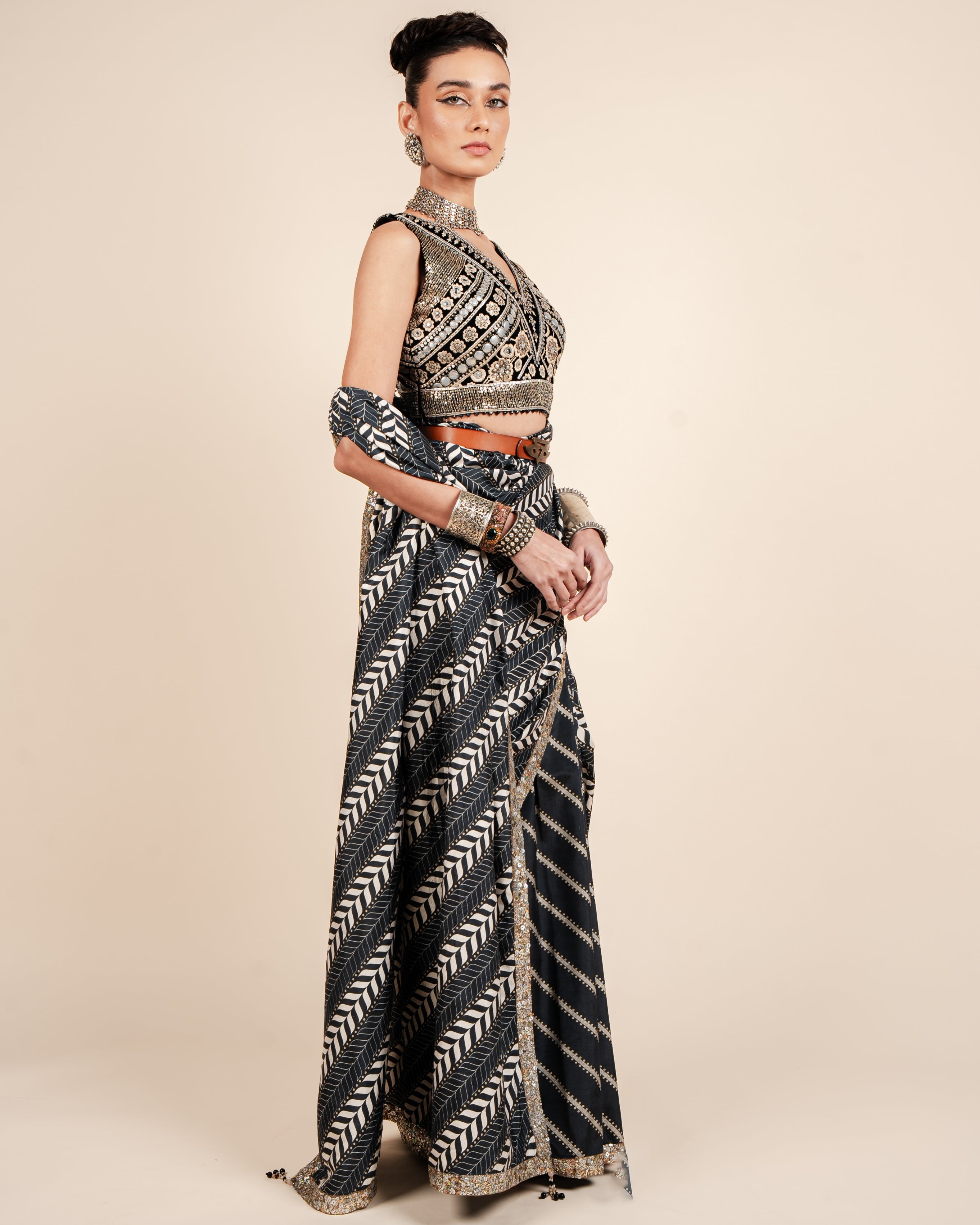 Oxford Blue Chevron Sari Set