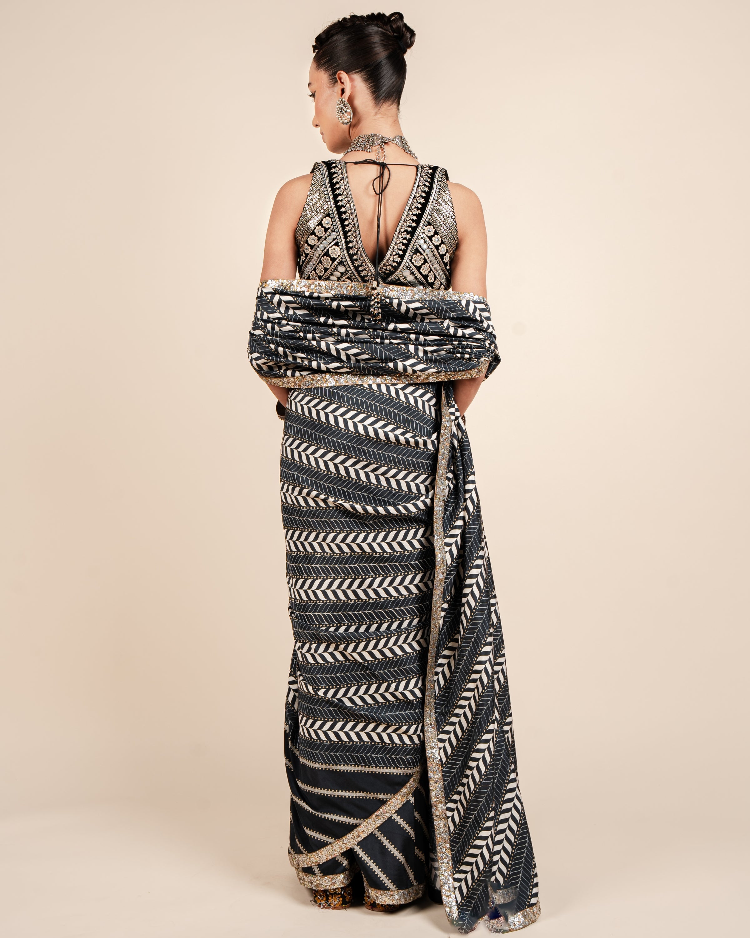 Oxford Blue Chevron Sari Set