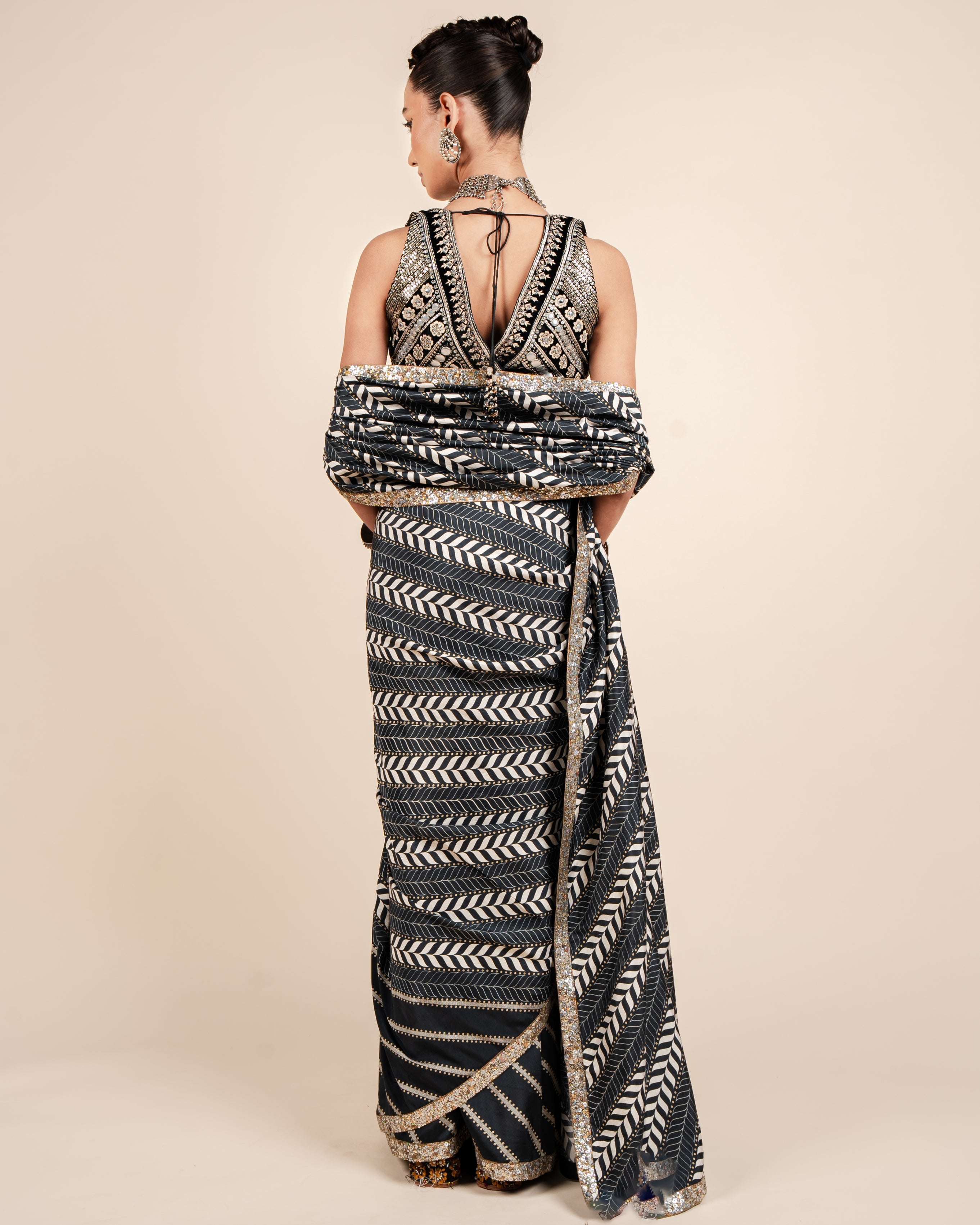 Oxford Blue Chevron Sari Set