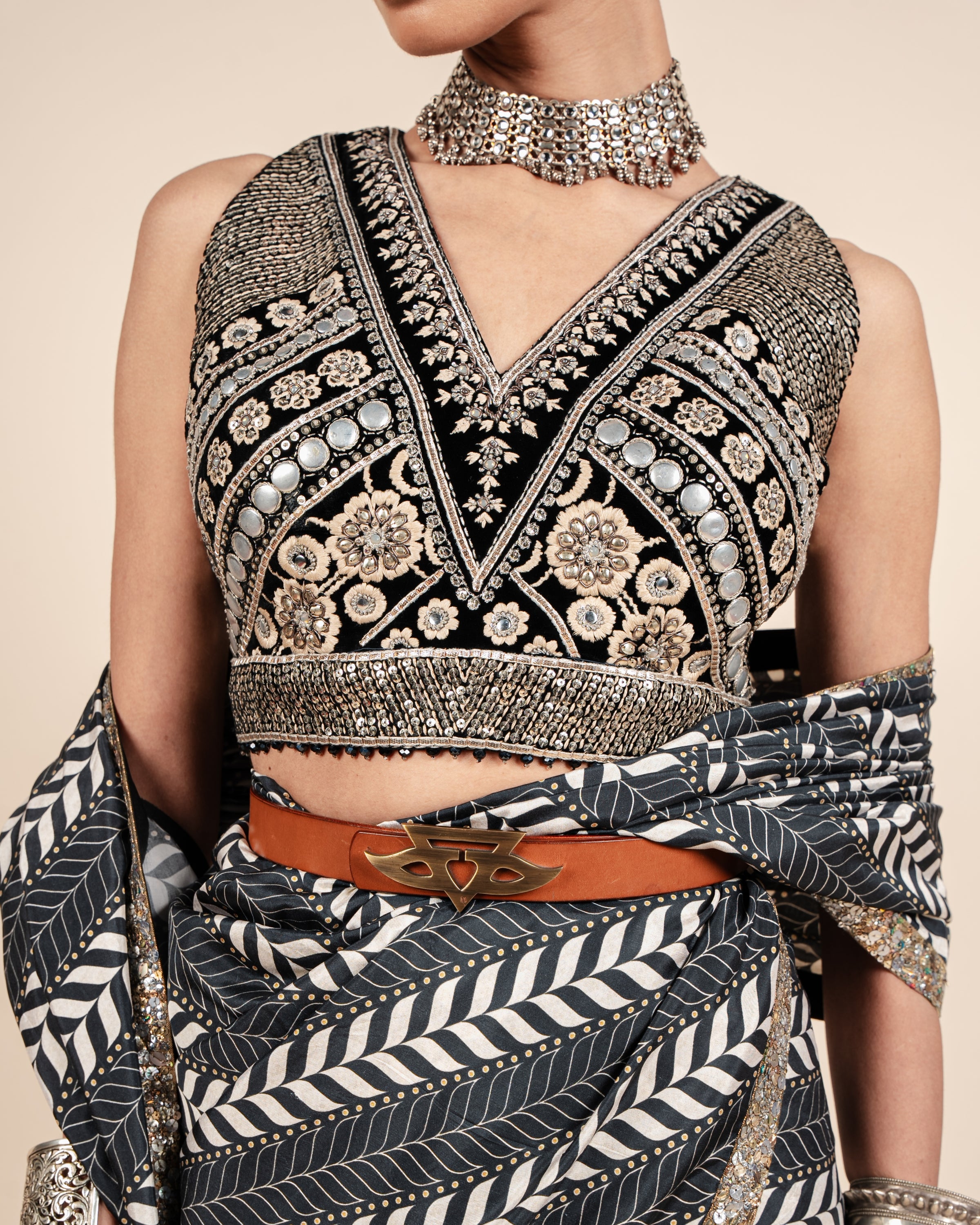 Oxford Blue Chevron Sari Set