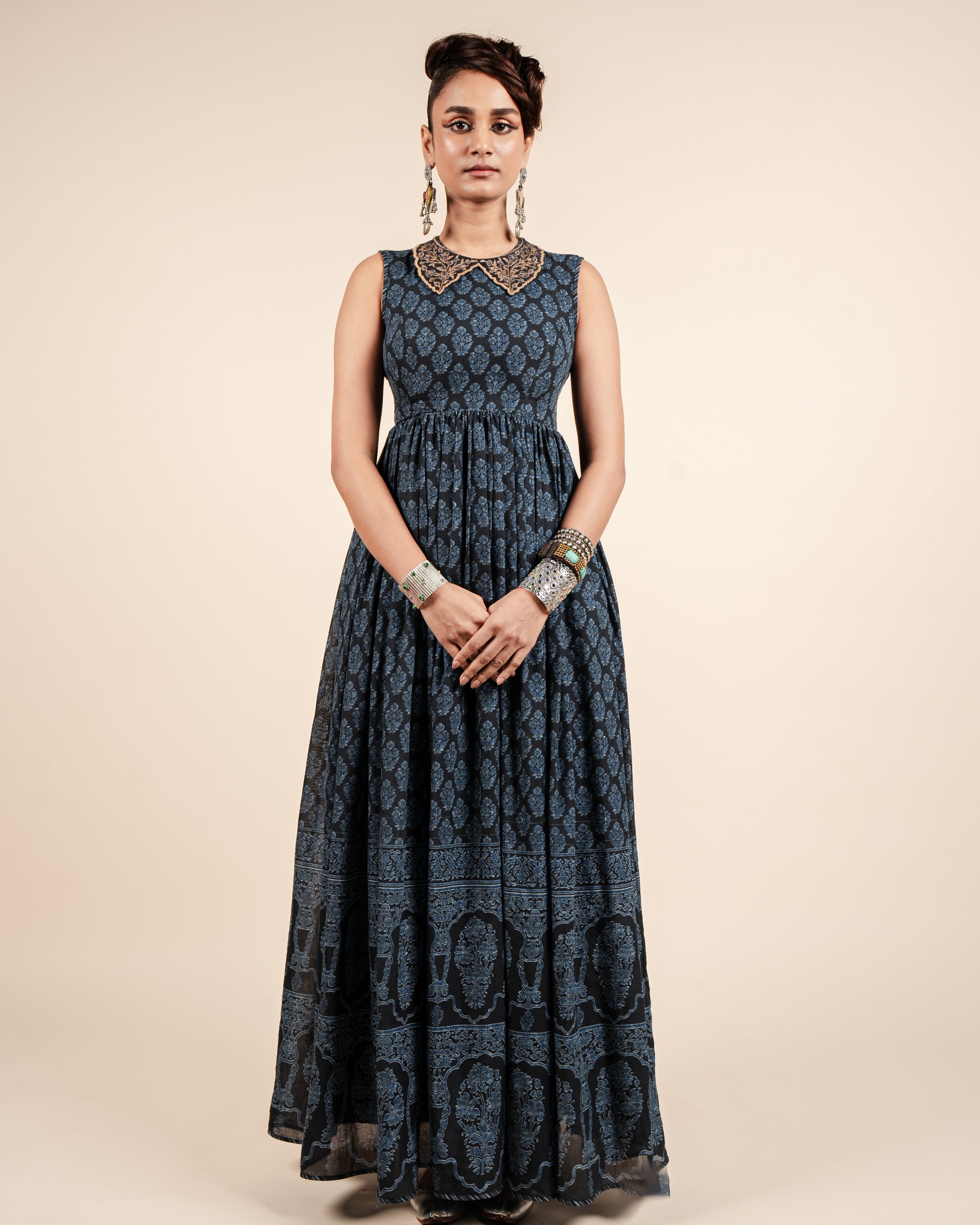 Navy Blue Printed Anarkali