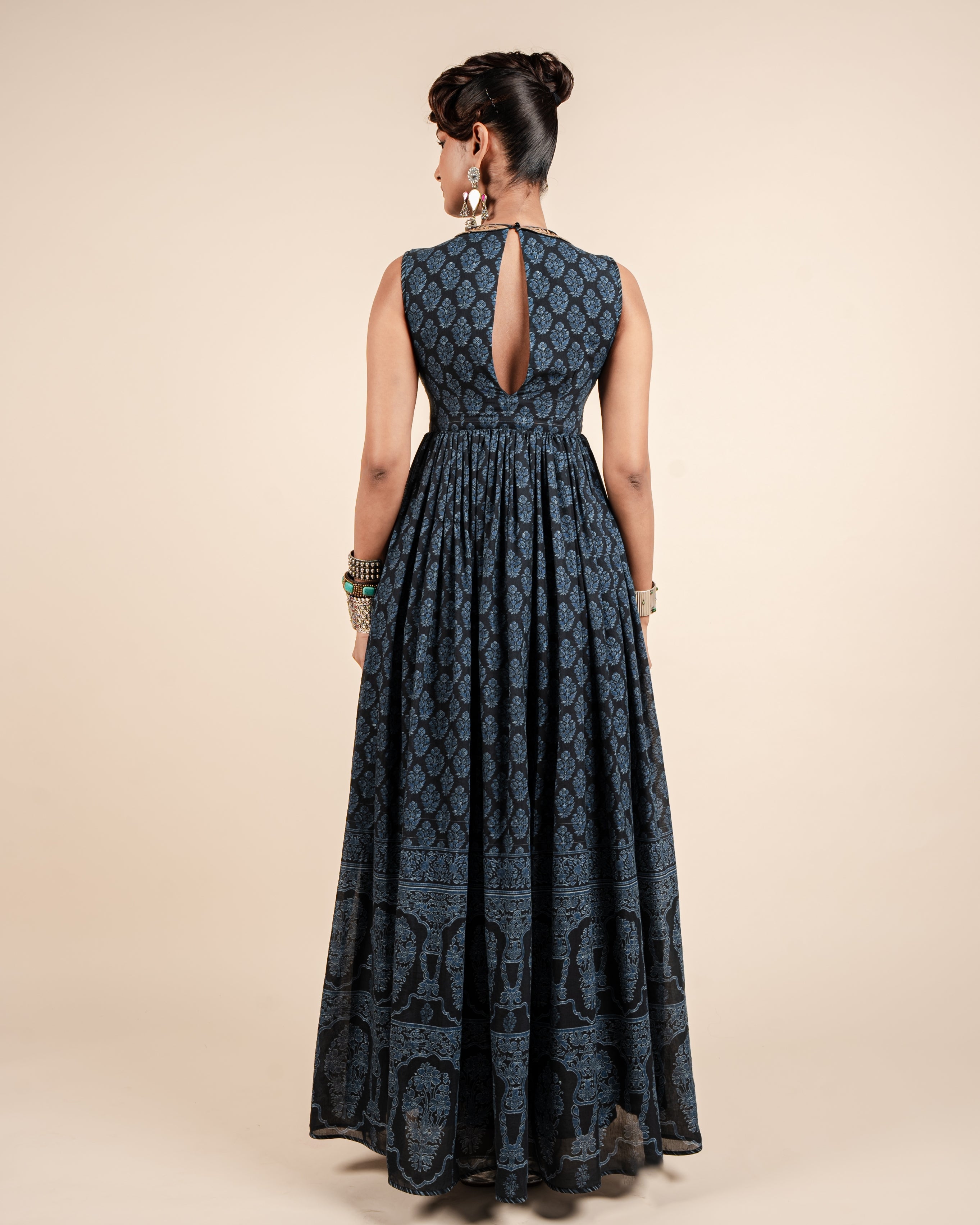 Navy Blue Printed Anarkali