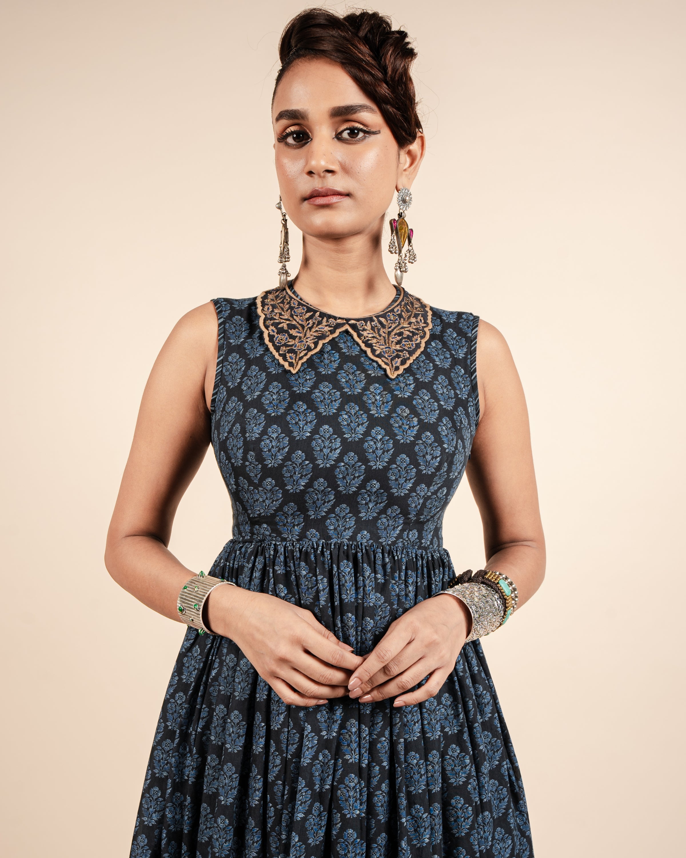 Navy Blue Printed Anarkali