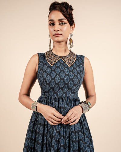 Navy Blue Printed Anarkali