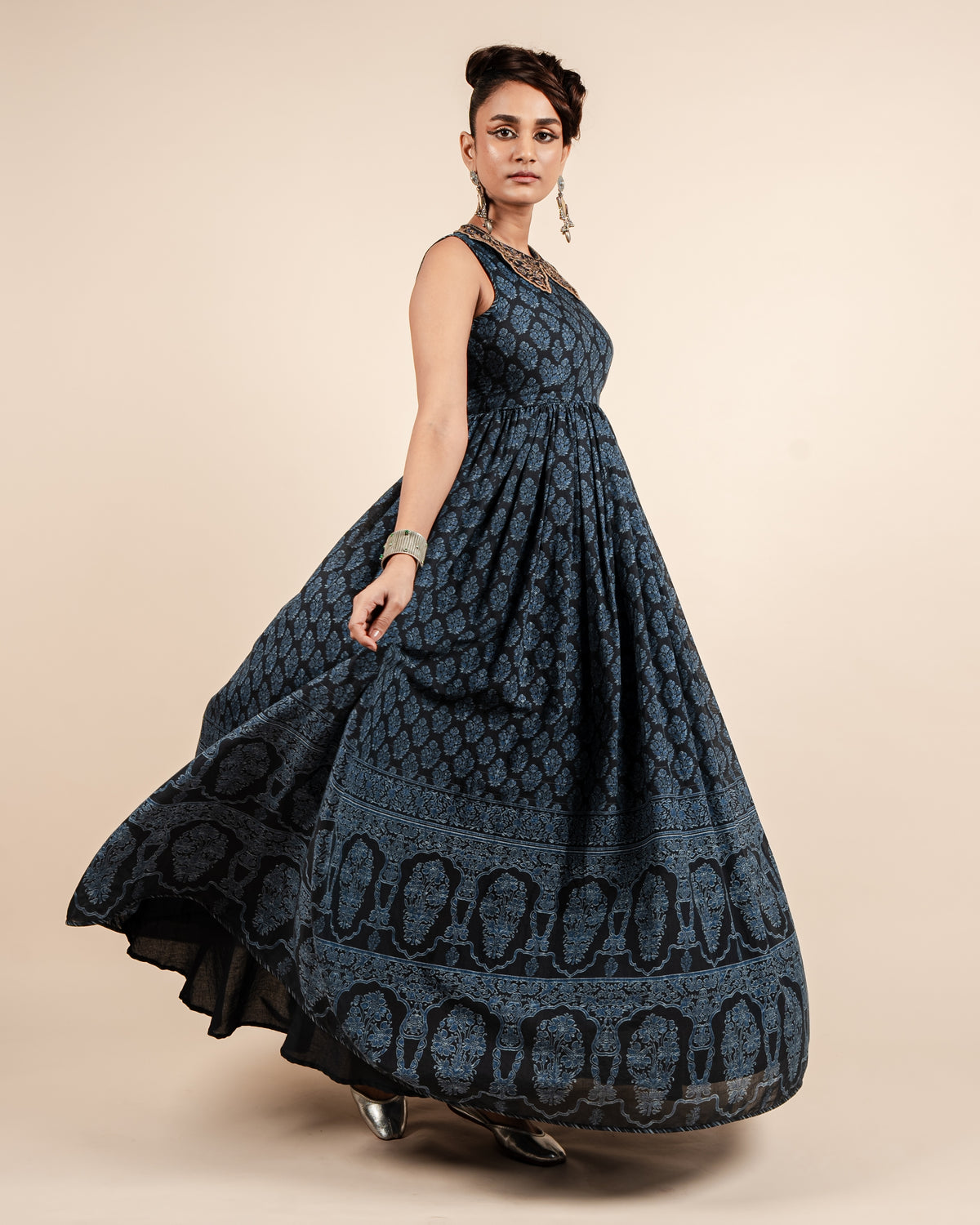 Navy Blue Printed Anarkali