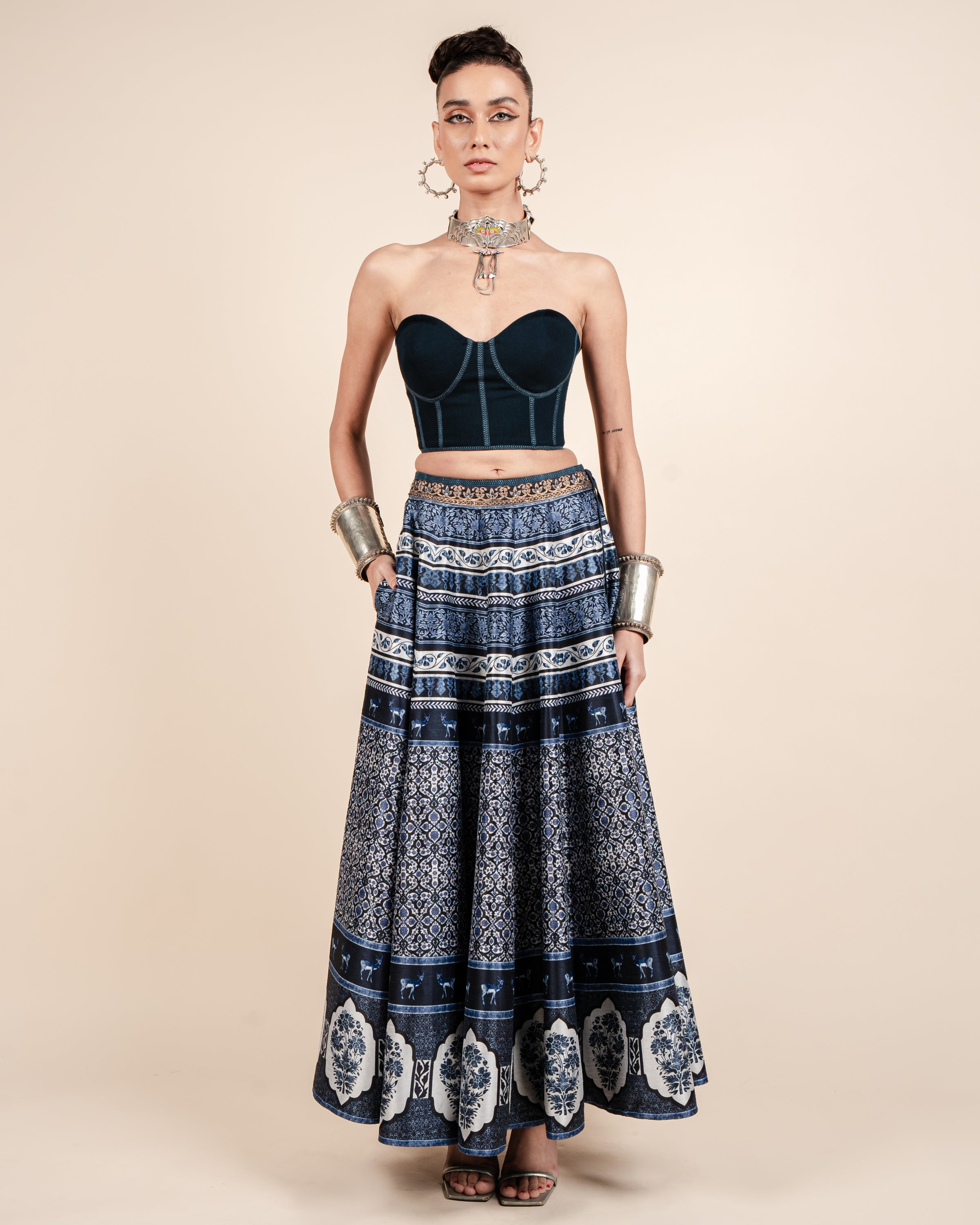 Navy Blue Corset Skirt Set