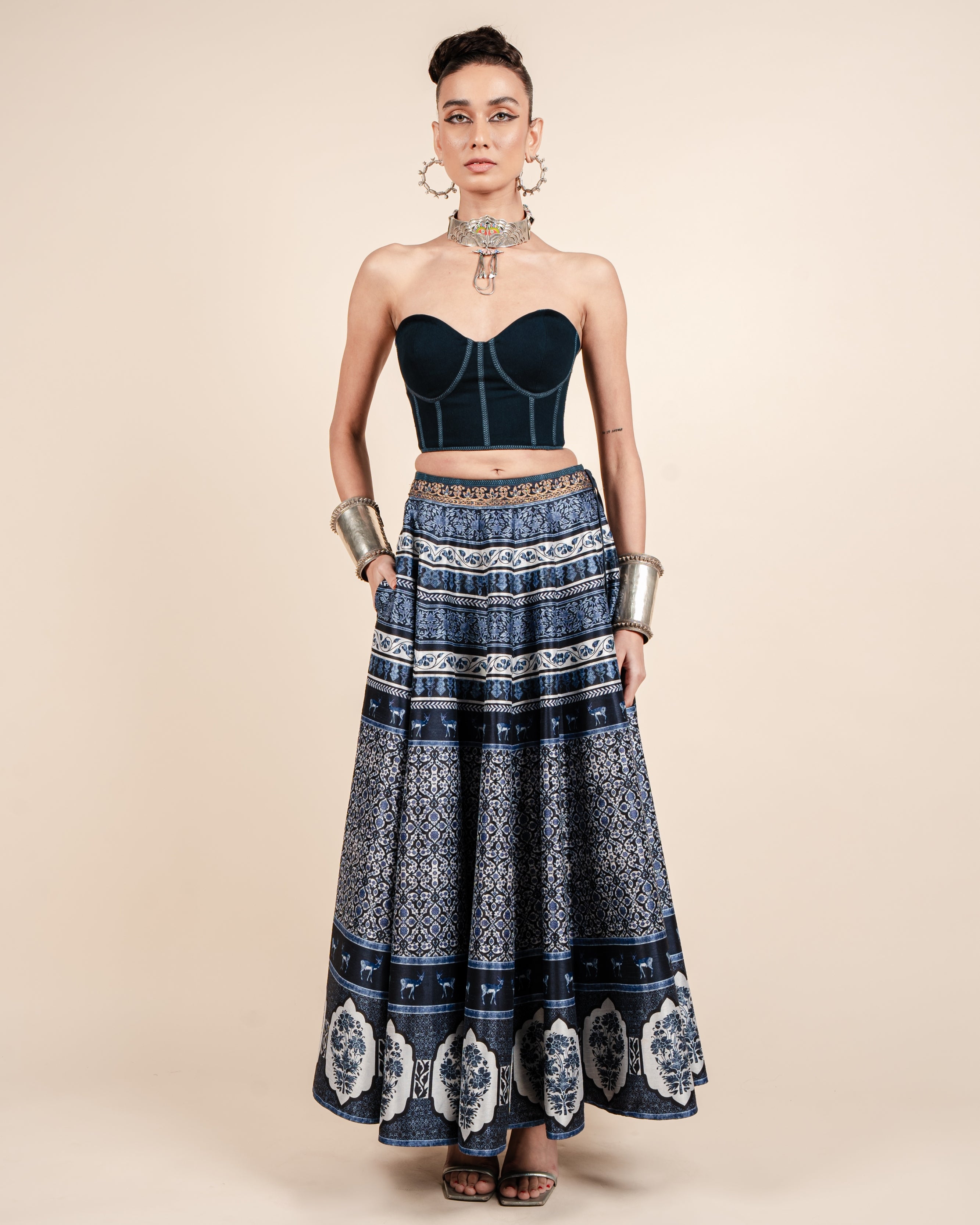 Navy Blue Corset Skirt Set