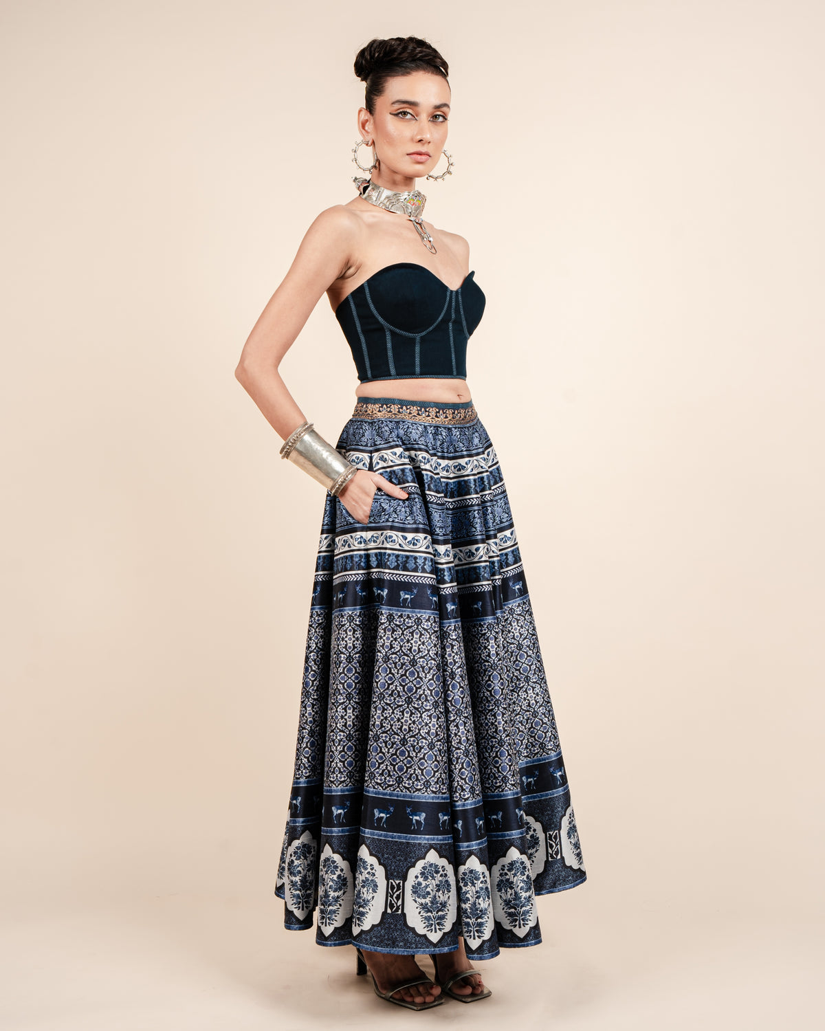 Navy Blue Corset Skirt Set