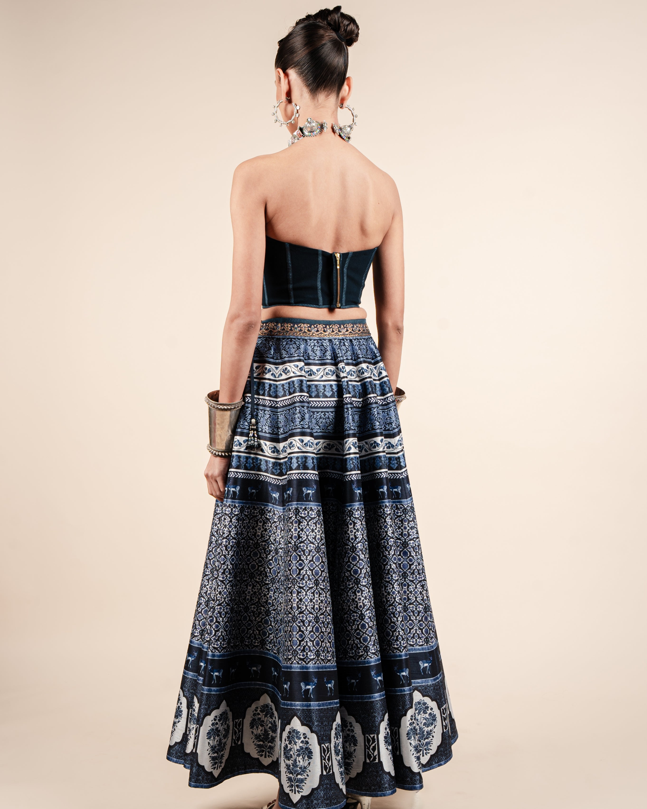 Navy Blue Corset Skirt Set