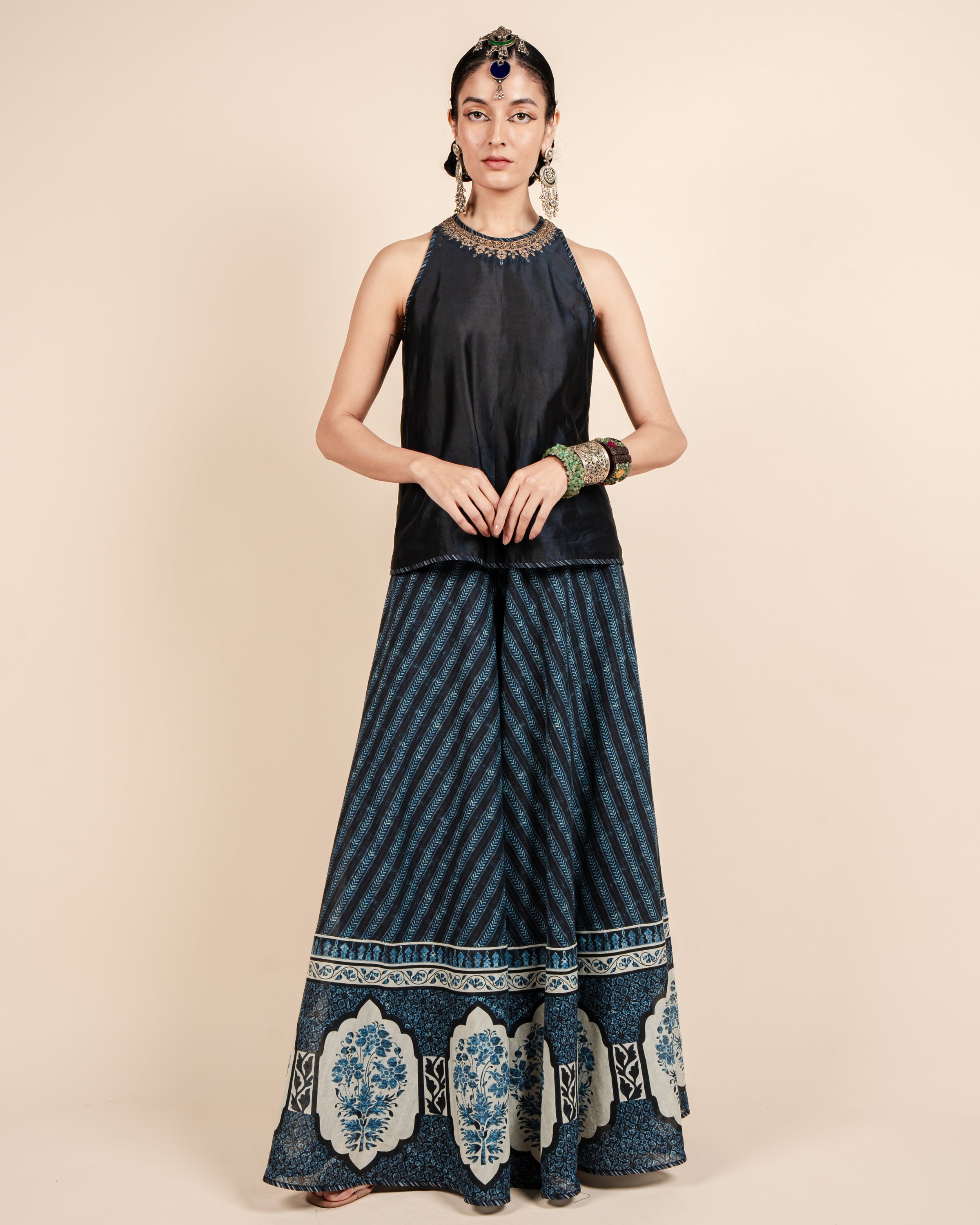 Navy Blue Printed Sharara Set