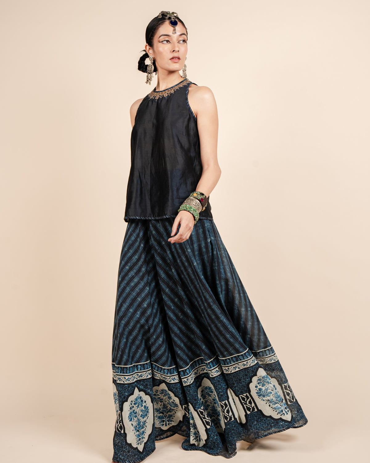 Navy Blue Printed Sharara Set