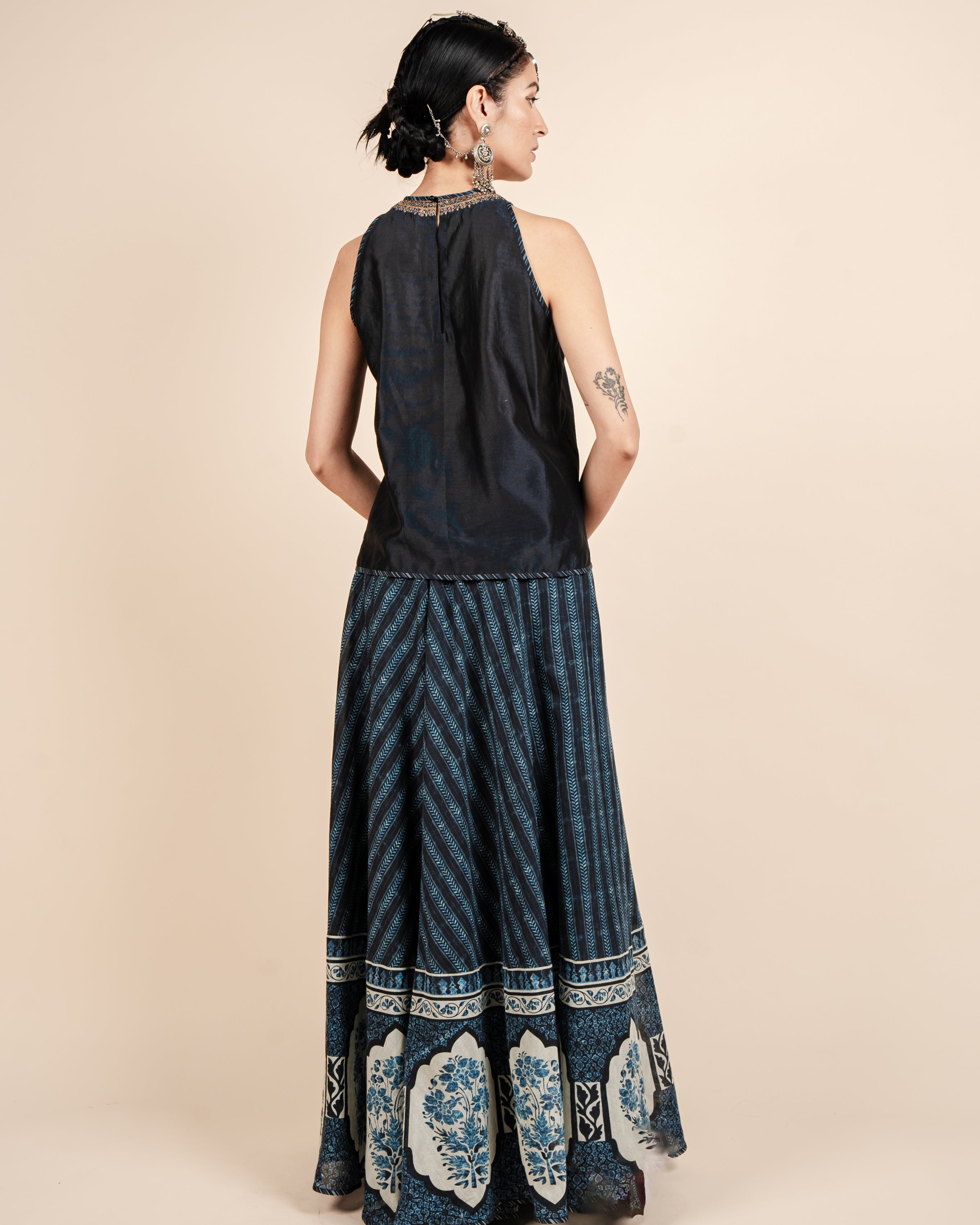 Navy Blue Printed Sharara Set