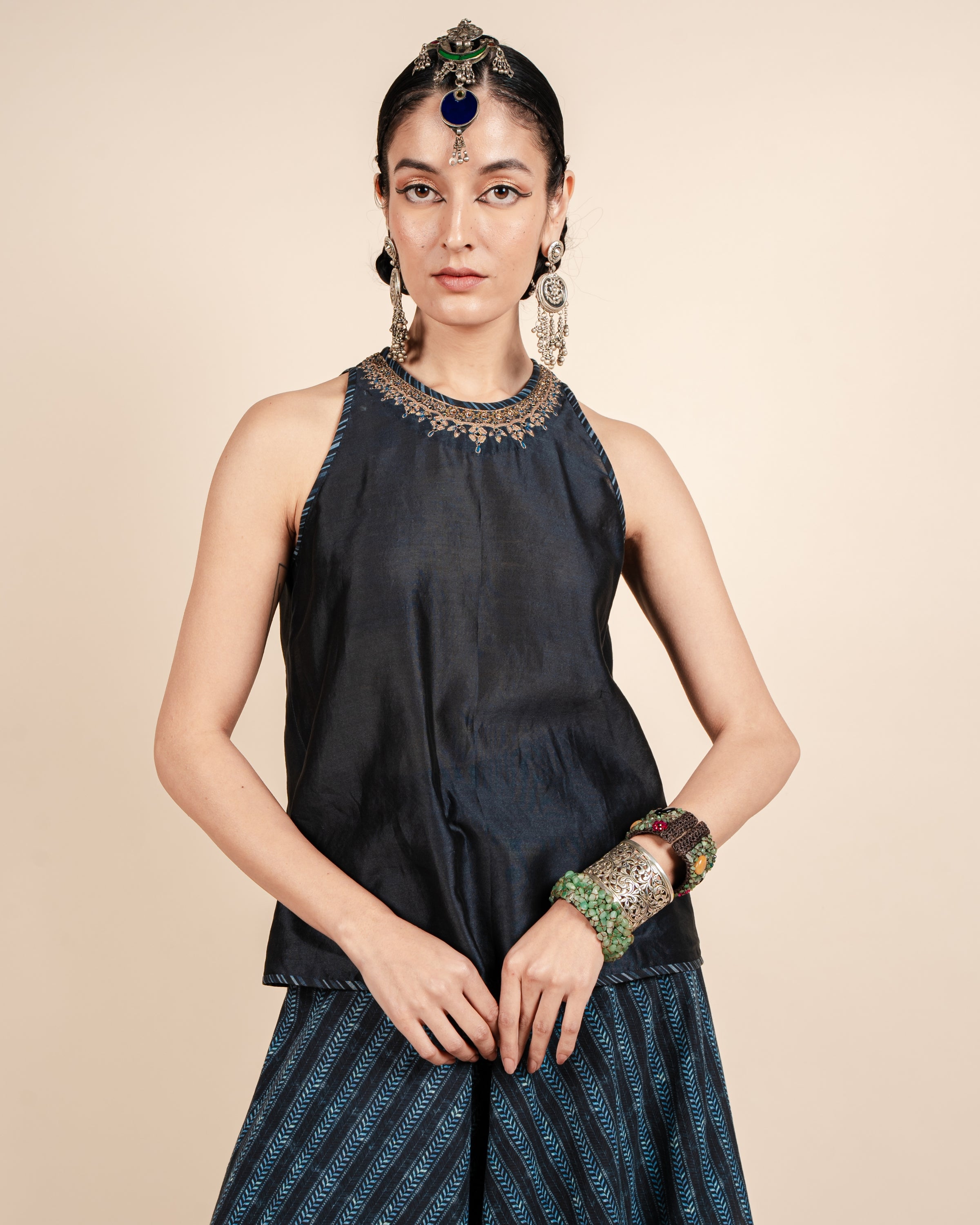 Navy Blue Printed Sharara Set