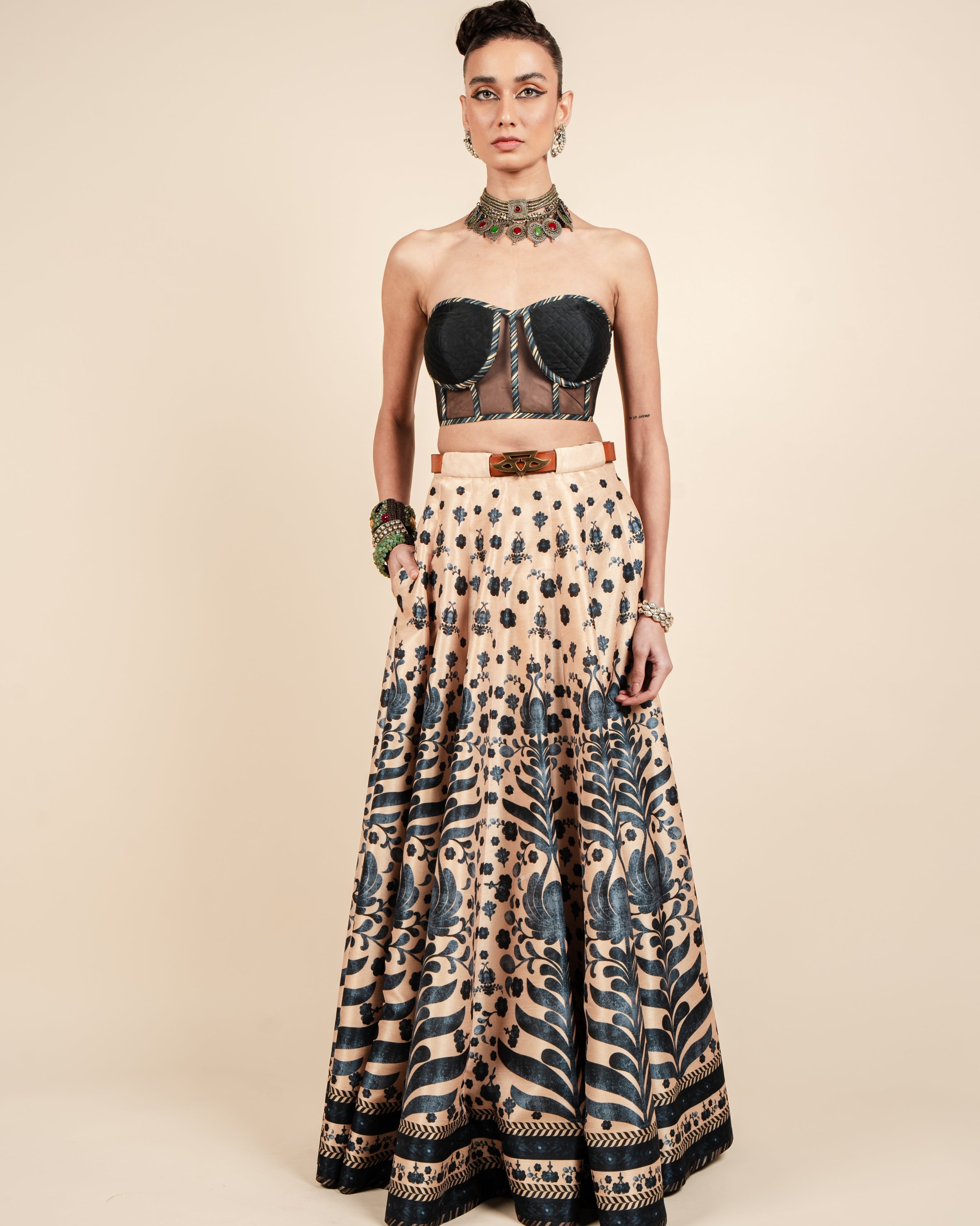 Midnight Blue Corset Skirt Set