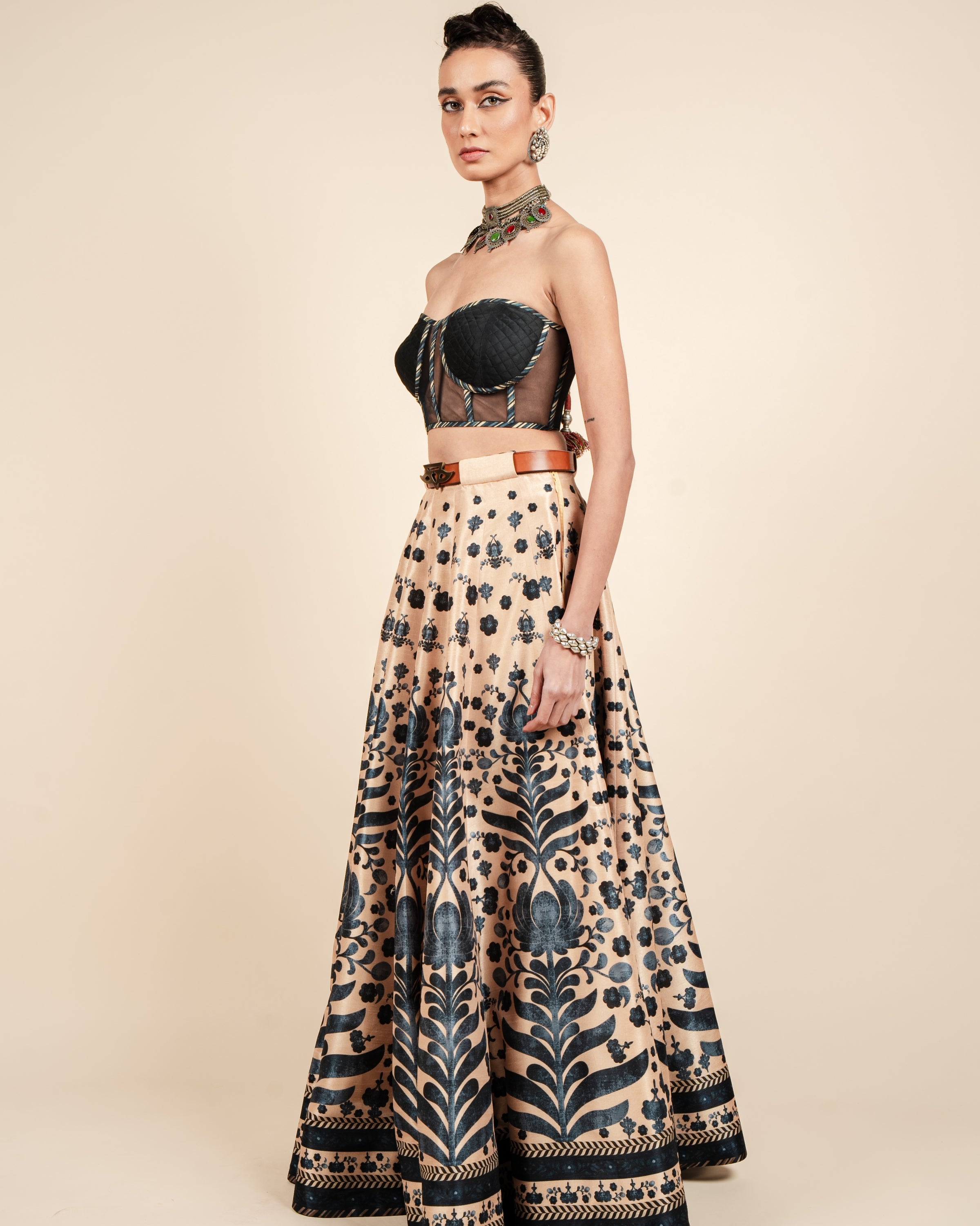 Midnight Blue Corset Skirt Set