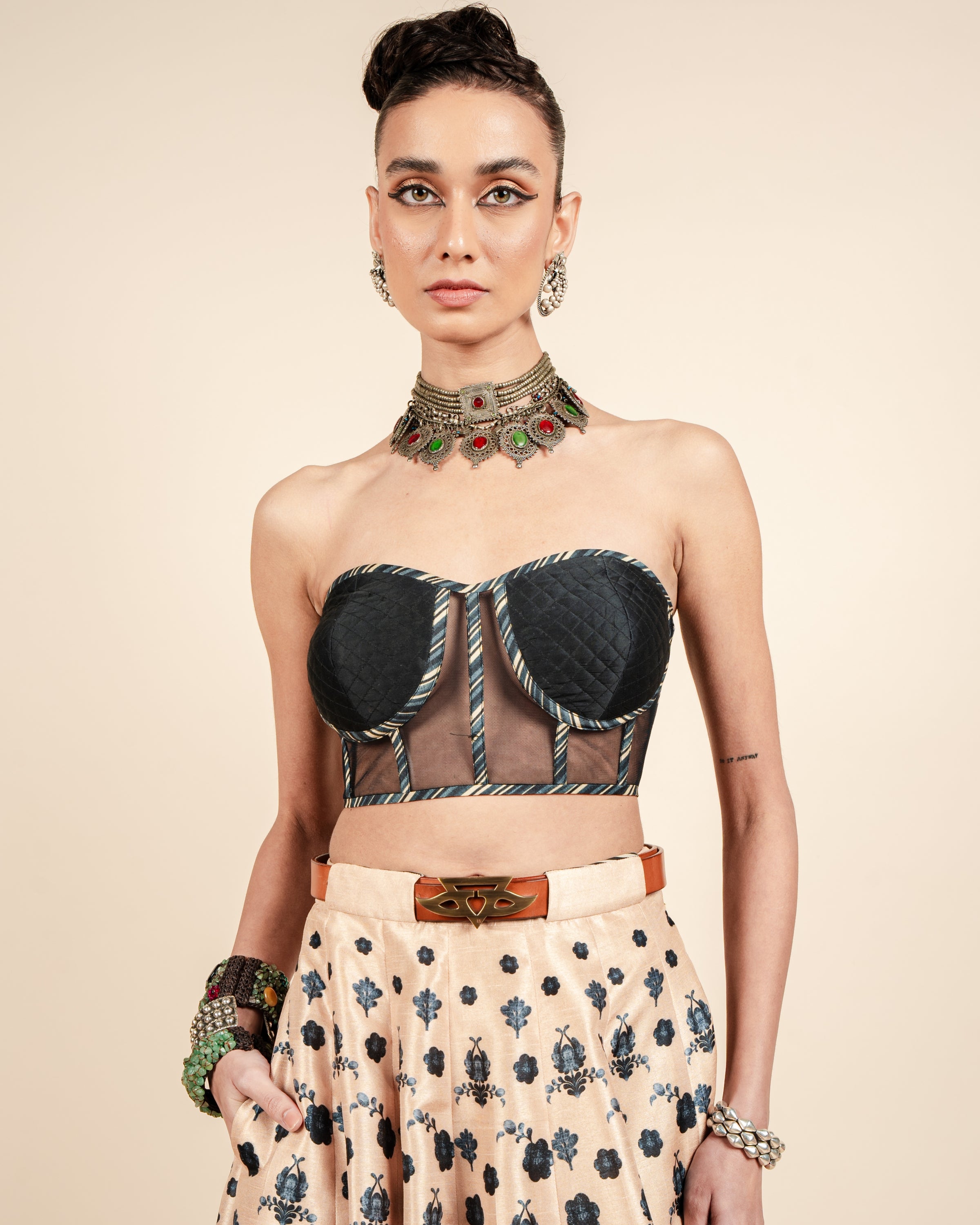 Midnight Blue Corset Skirt Set