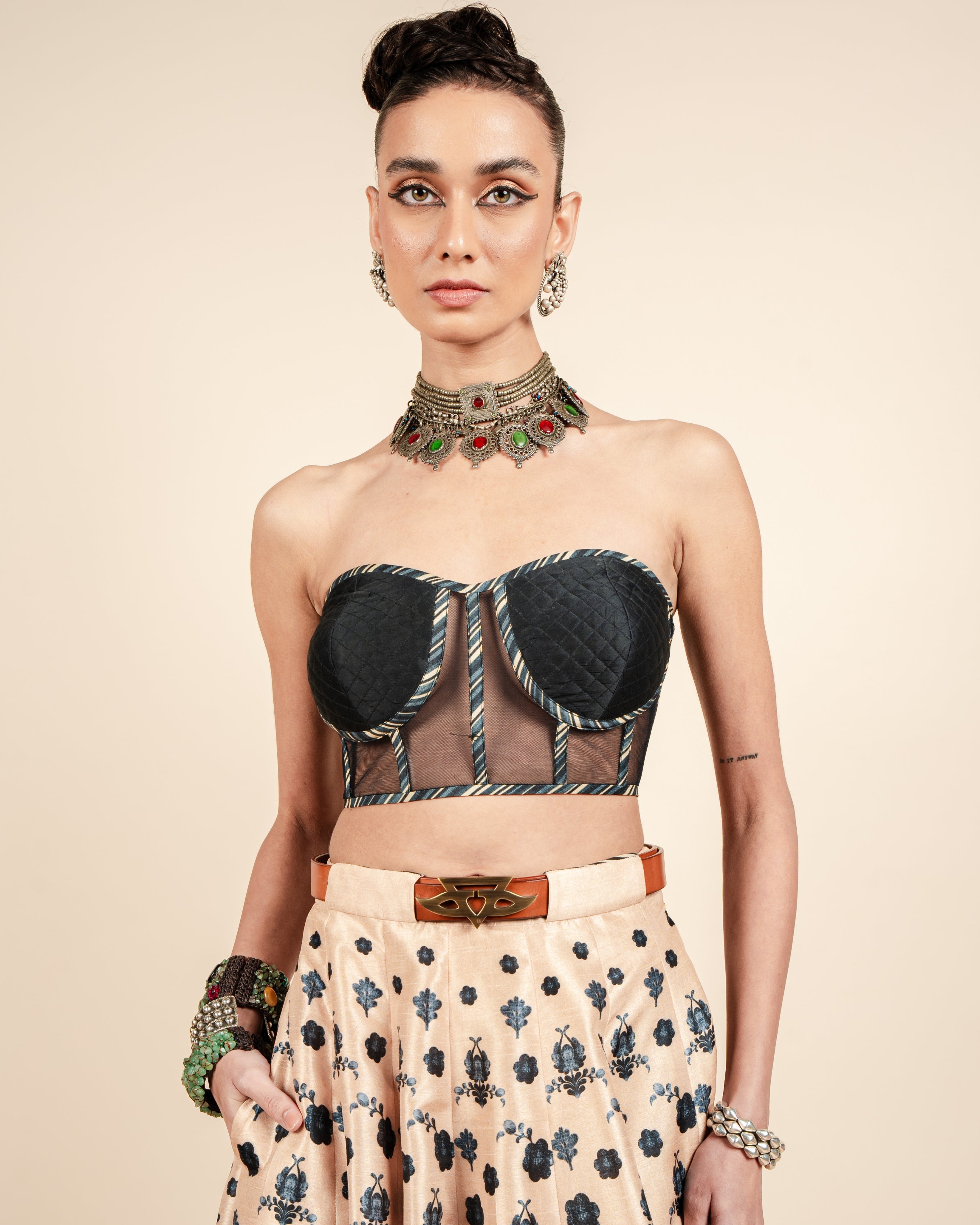 Midnight Blue Corset Skirt Set