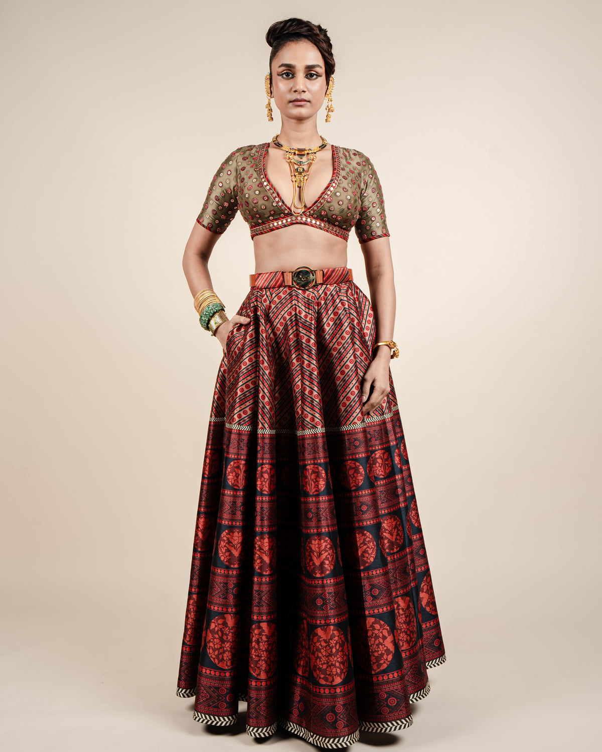 Carmine Red Skirt Set