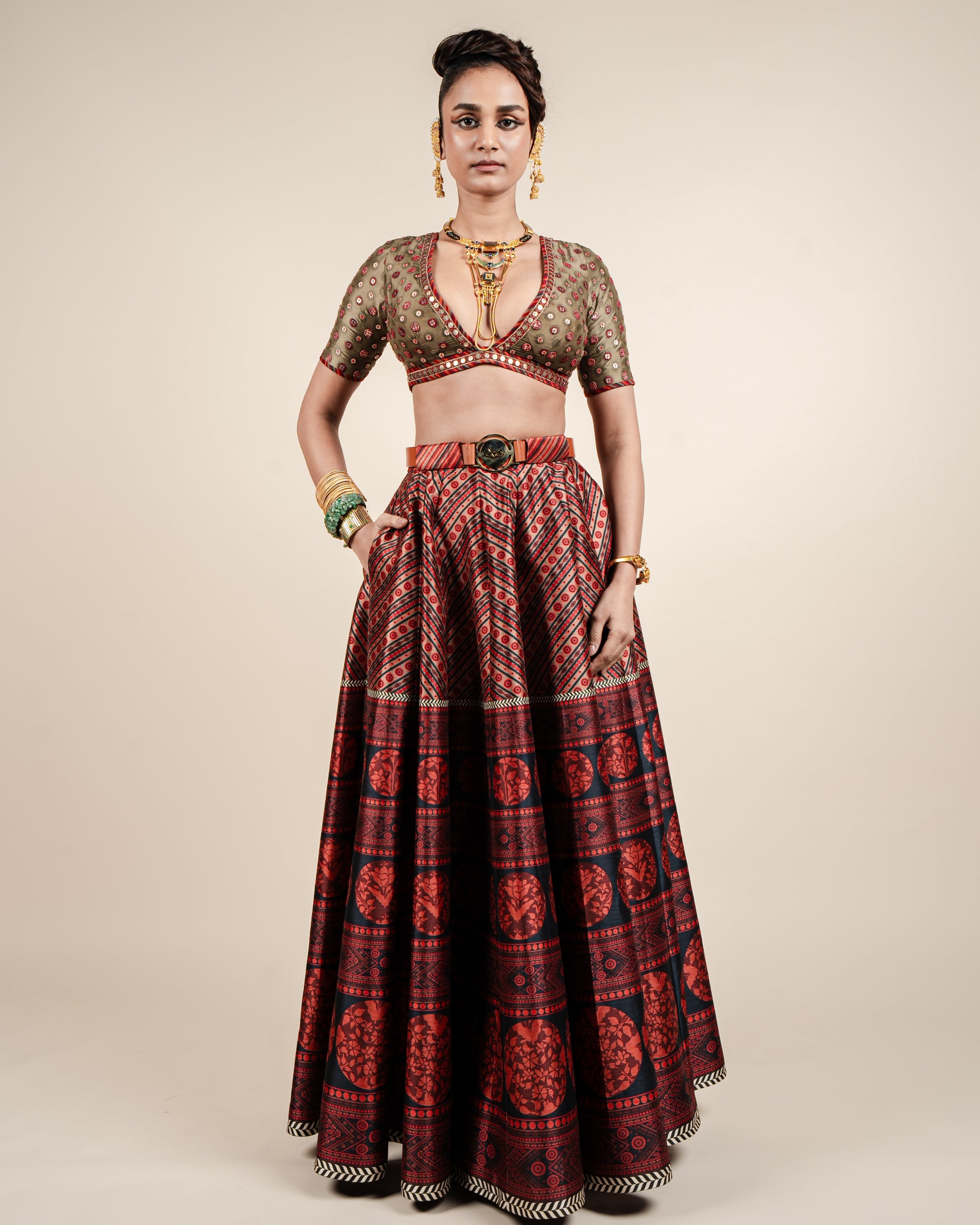 Carmine Red Skirt Set