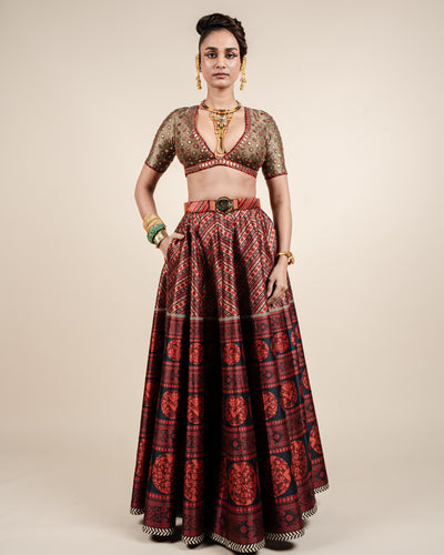 Carmine Red Skirt Set