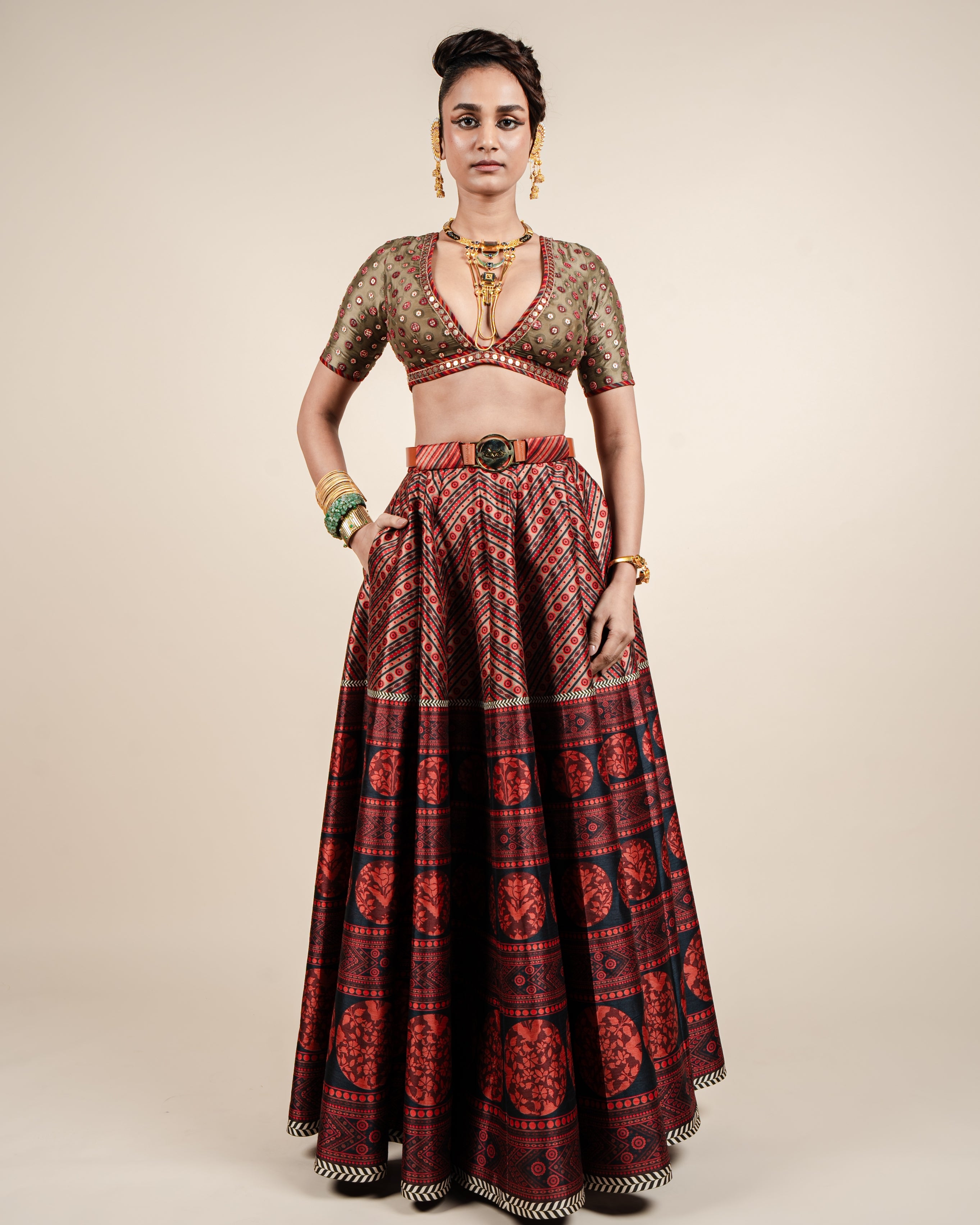 Carmine Red Skirt Set