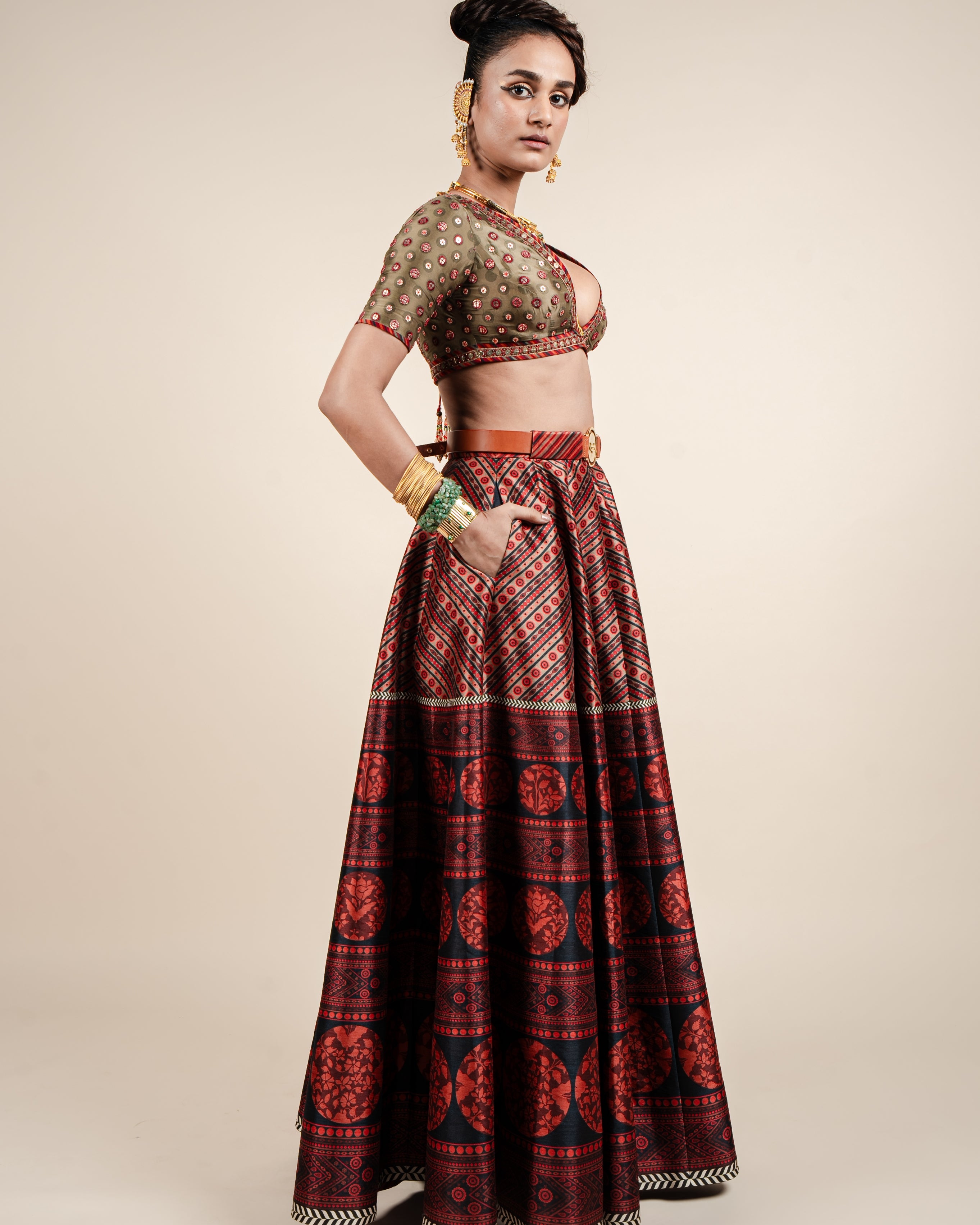 Carmine Red Skirt Set