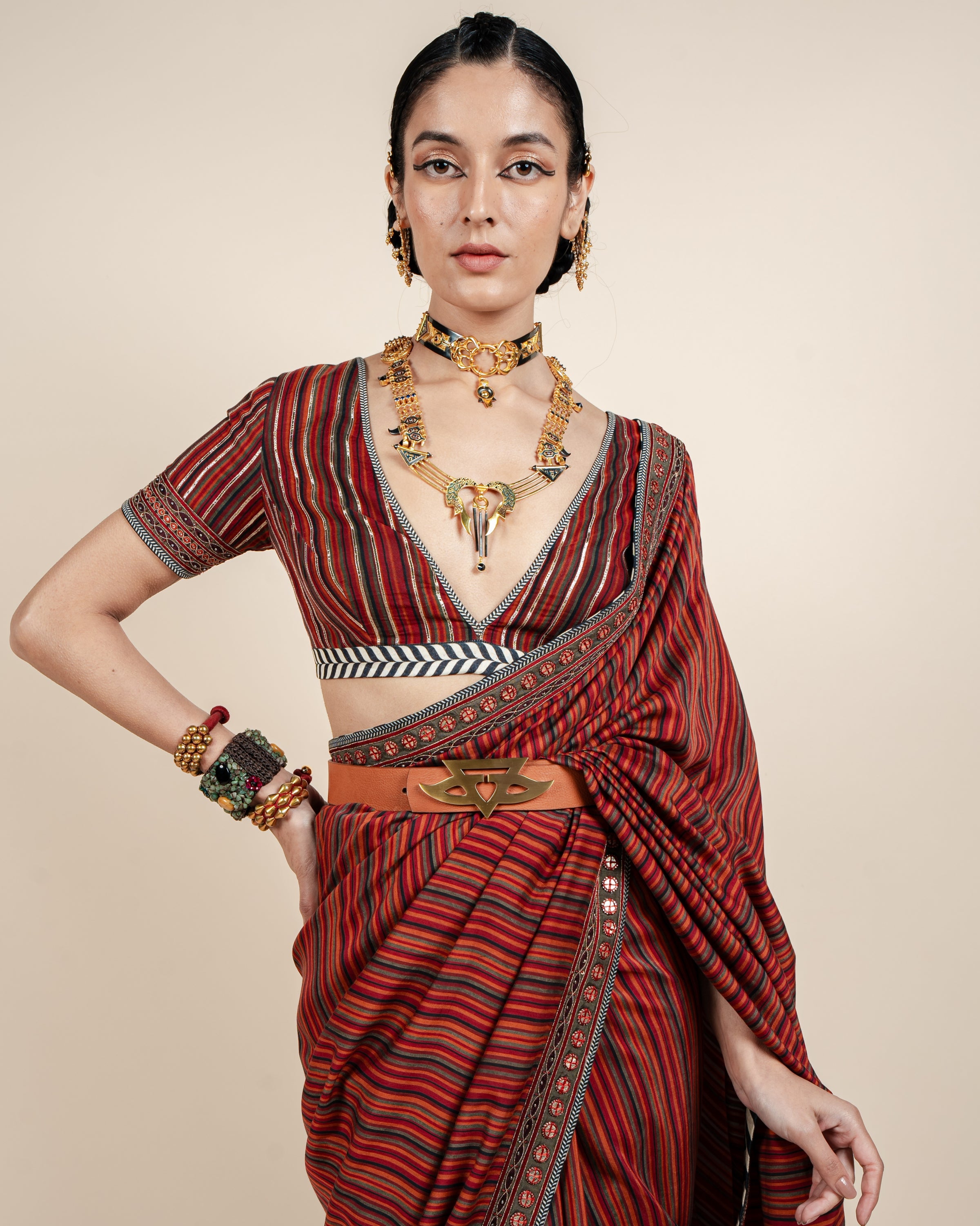 Caramine Red Sari Set