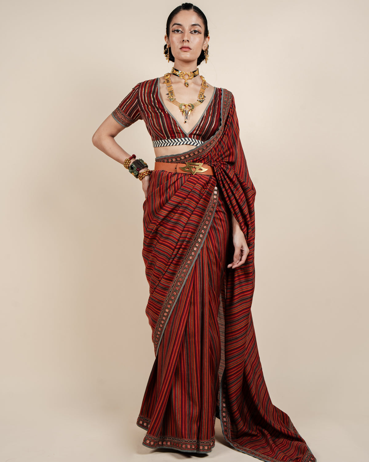 Caramine Red Sari Set