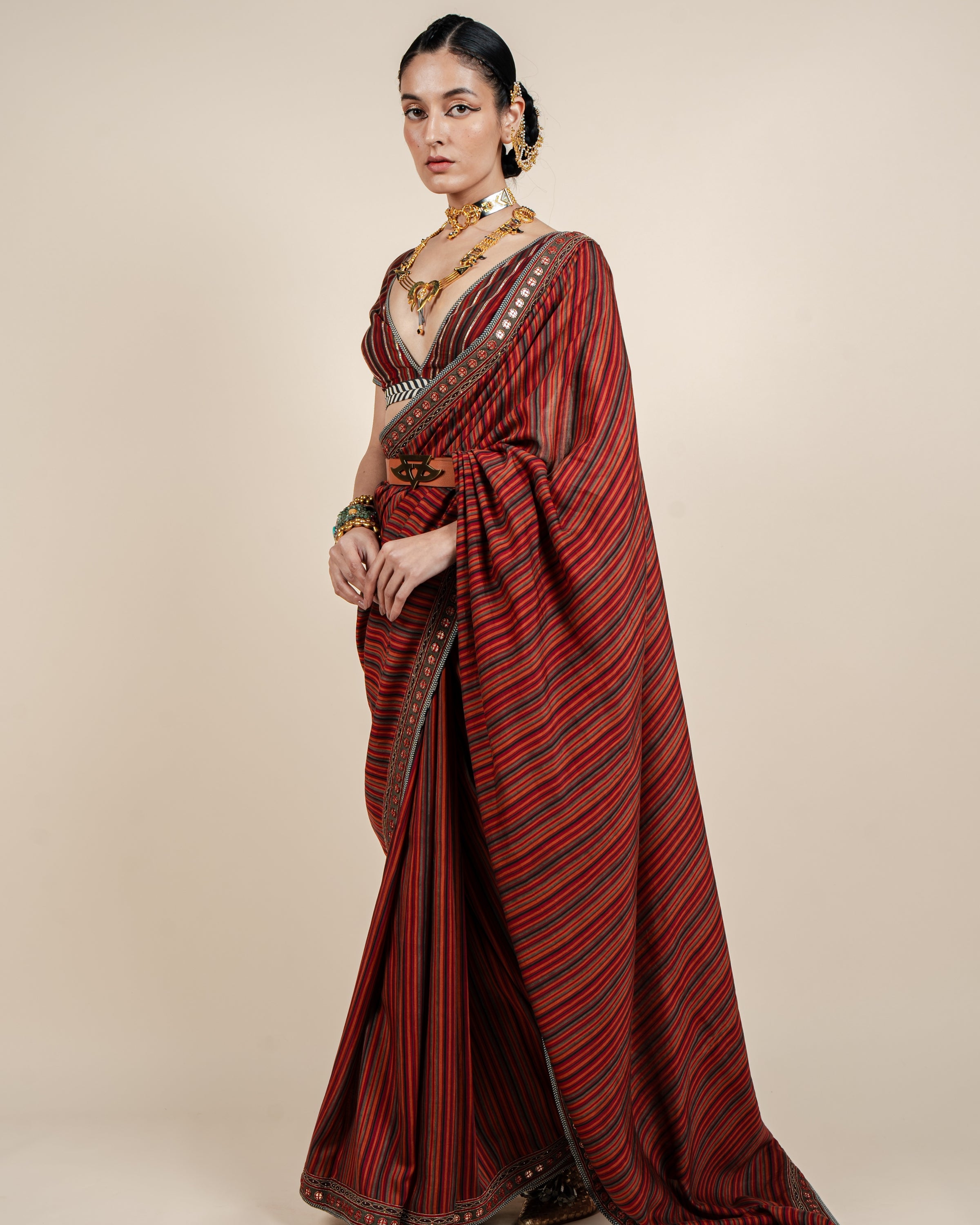 Caramine Red Sari Set