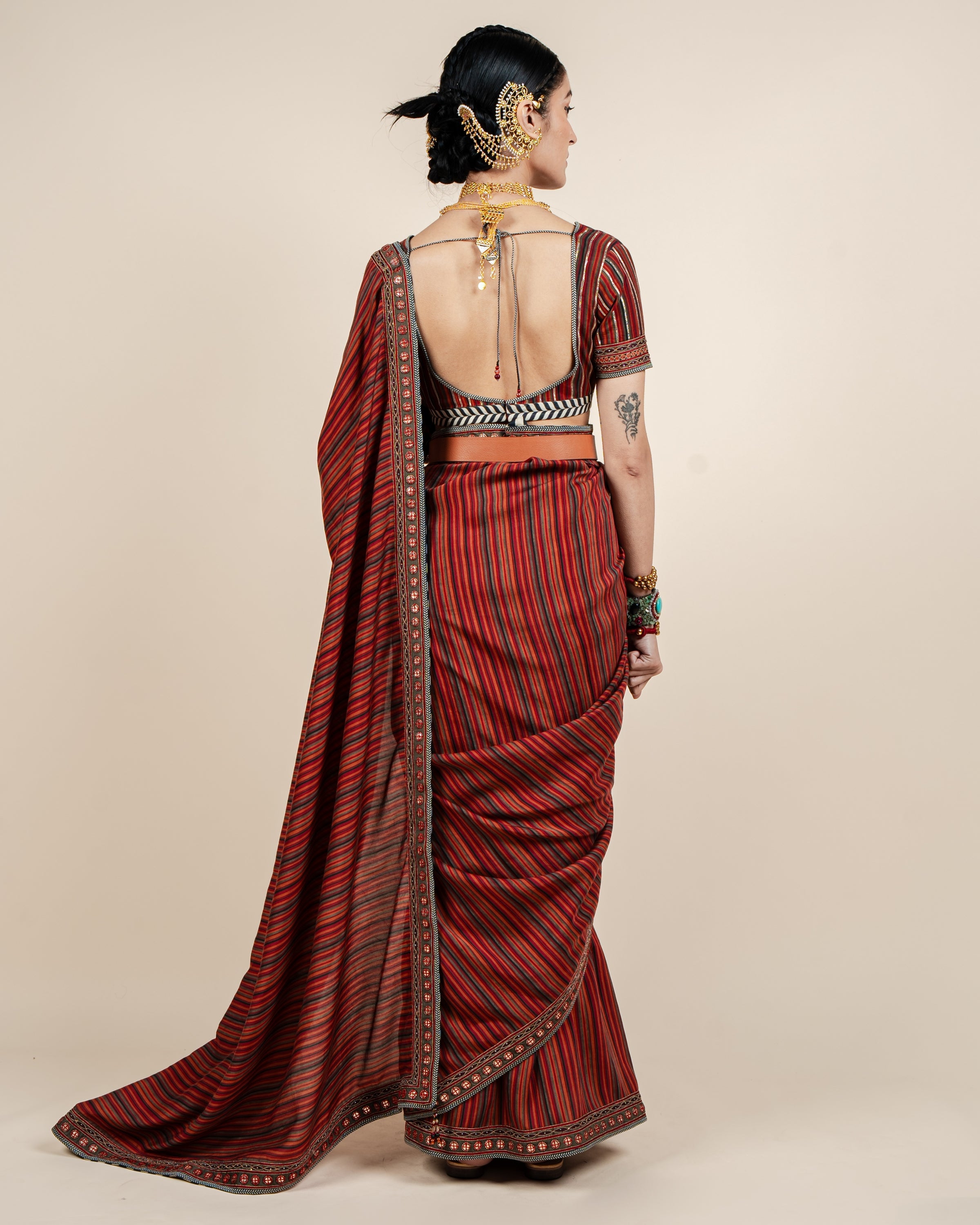 Caramine Red Sari Set