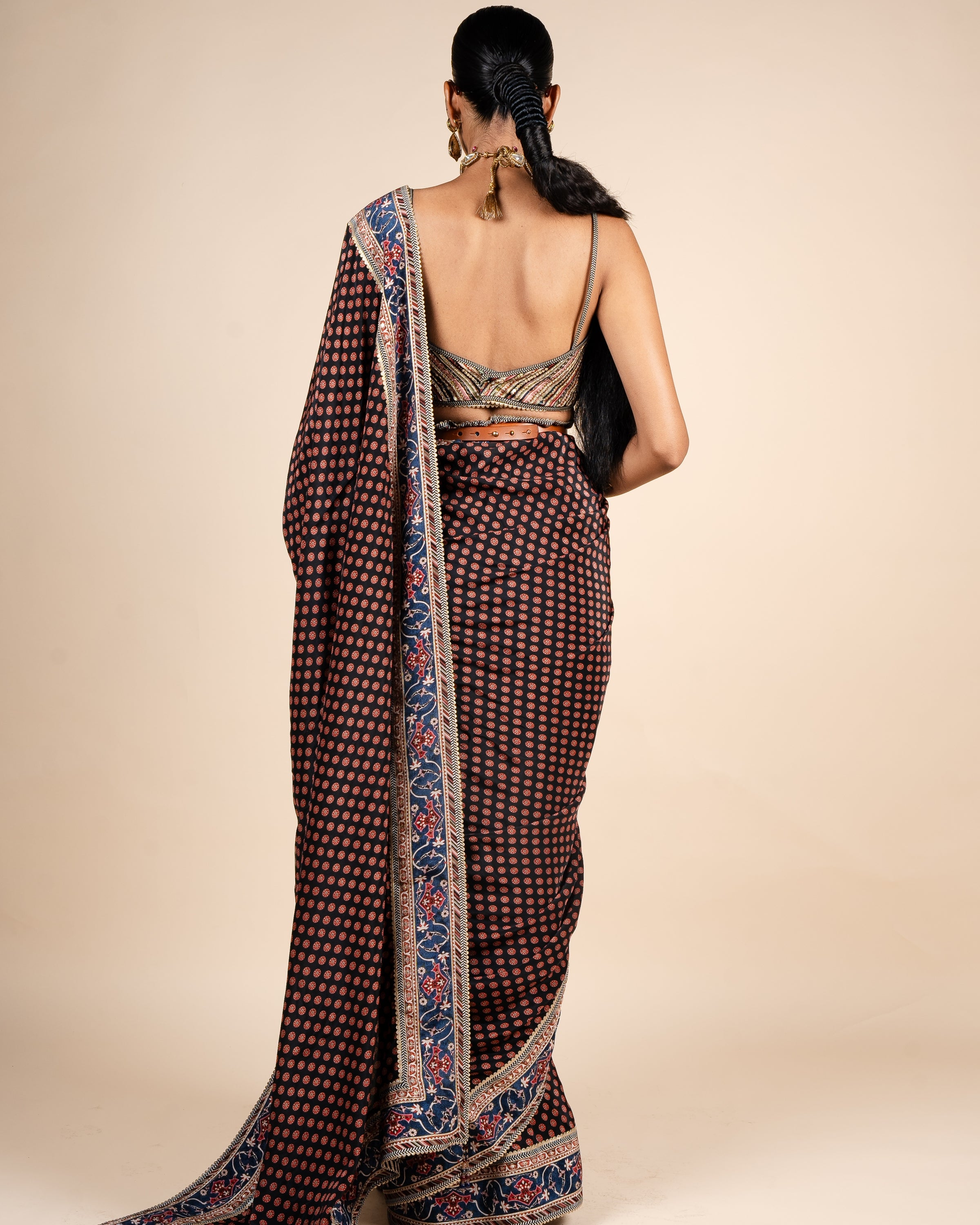 Rich Black Printed Sari Set