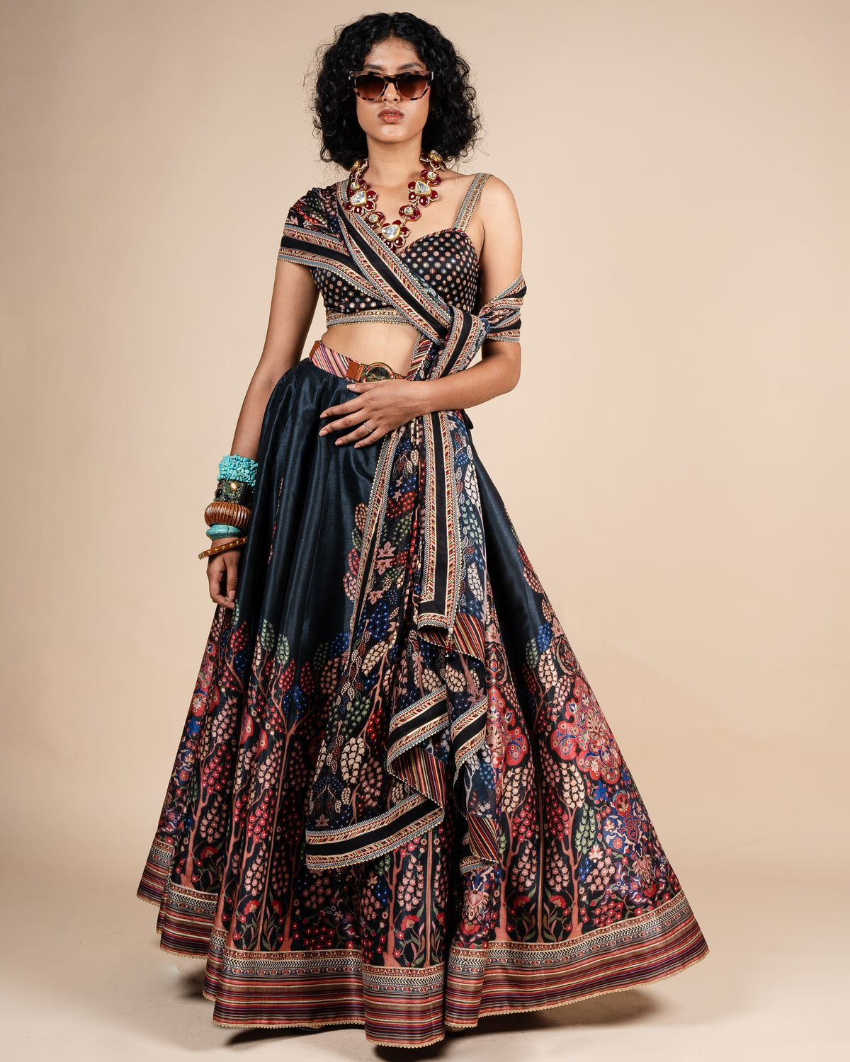 Midnight Blue Floral Print Skirt Set