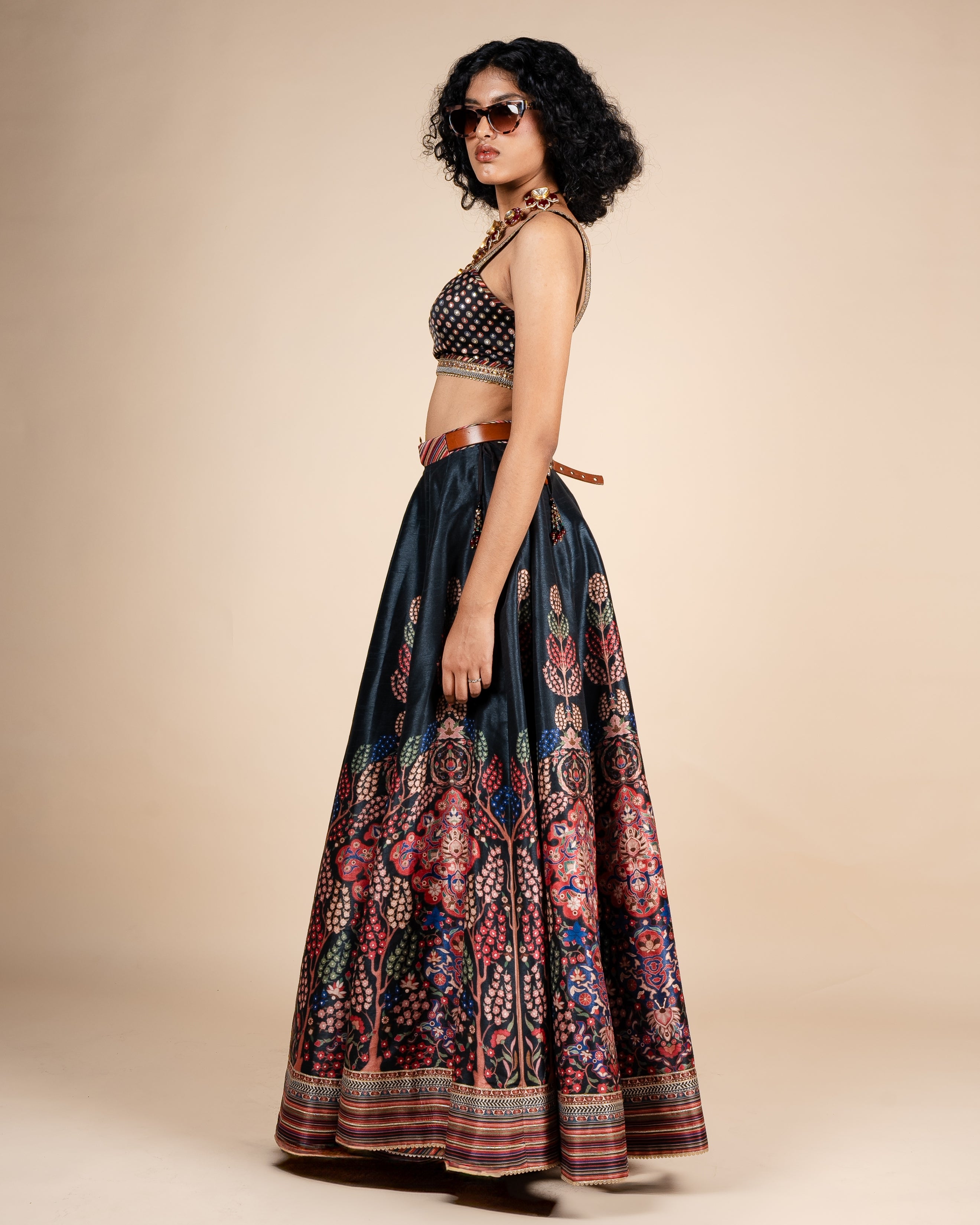 Midnight Blue Floral Print Skirt Set