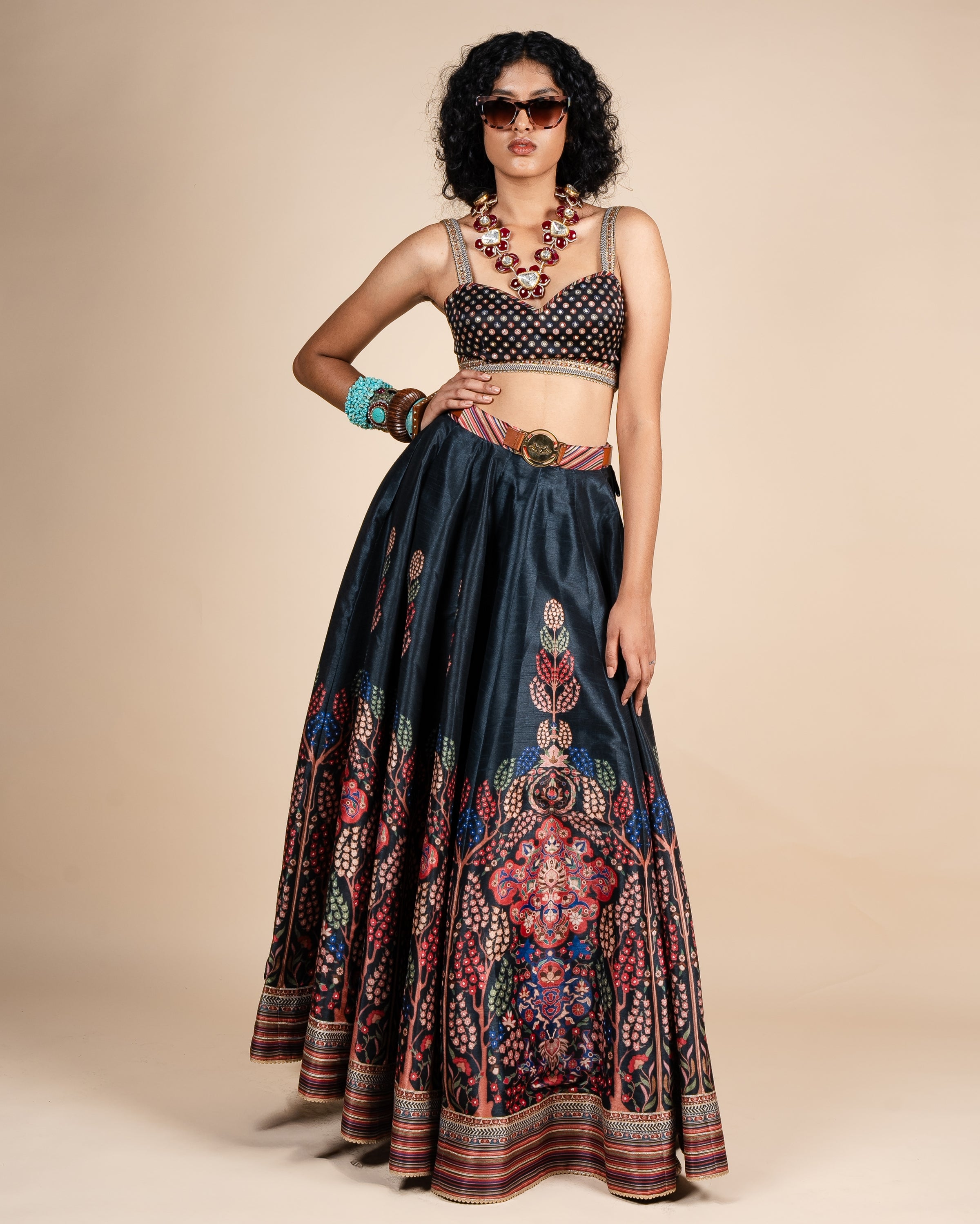 Midnight Blue Floral Print Skirt Set