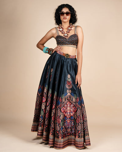 Midnight Blue Floral Print Skirt Set