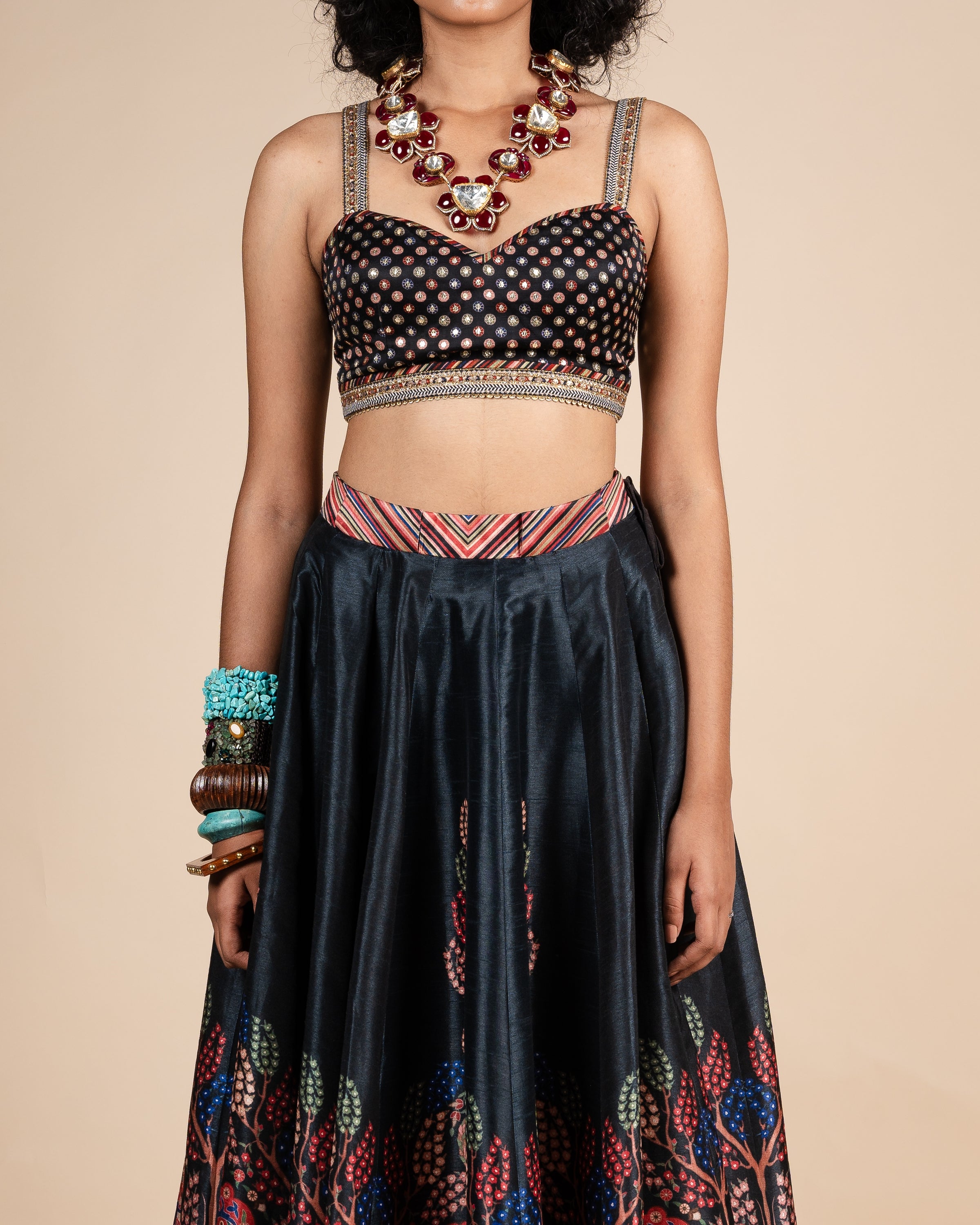 Midnight Blue Floral Print Skirt Set