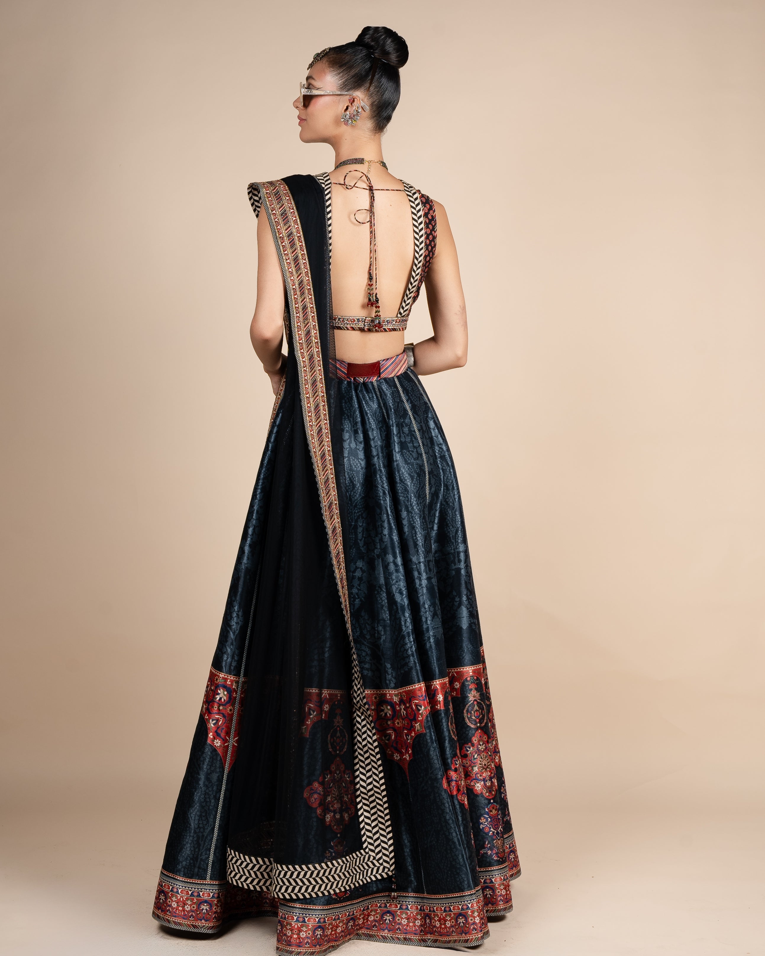 Midnight Blue Tonal Print Skirt Set